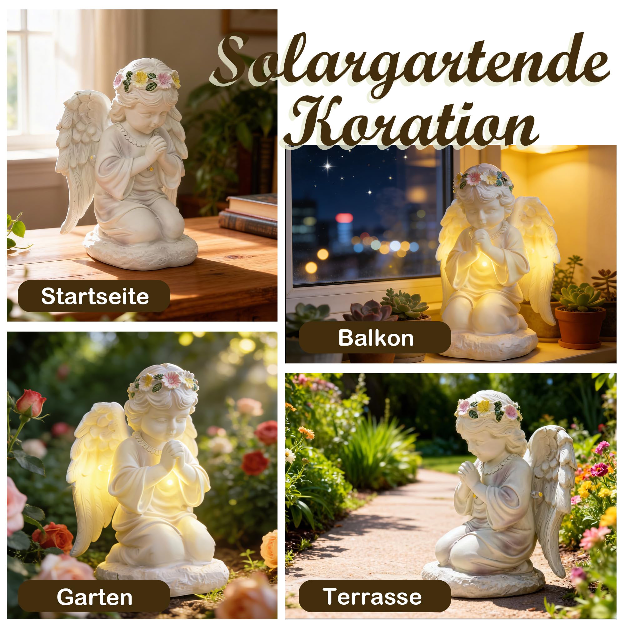 Solar Engel Figur für Grab Wetterfest Außendekoration - Gebetsvolle LED-Schutzengel-Statue mit Solarbetriebenem LED-Licht, Feenengel-Skulptur, Geeignet für Gärten, Rasenflächen, Innenhöfe, Terrassen