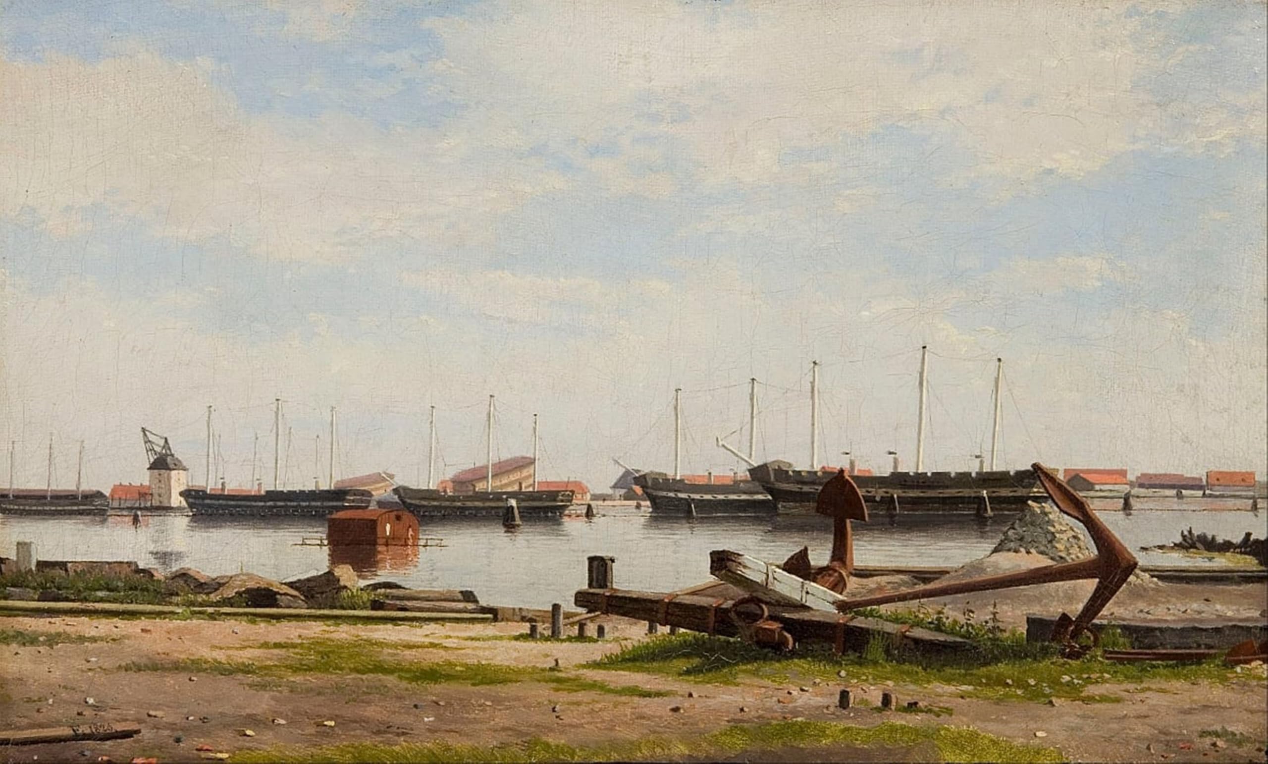 POSTERIIk Vintage Print Pop Art Landscape Artwork View of the Wharf At Nyholm with the Crane and Some Warships by Christoffer Wilhelm Eckersberg Art Prints for Office Home Decor 60x90cm