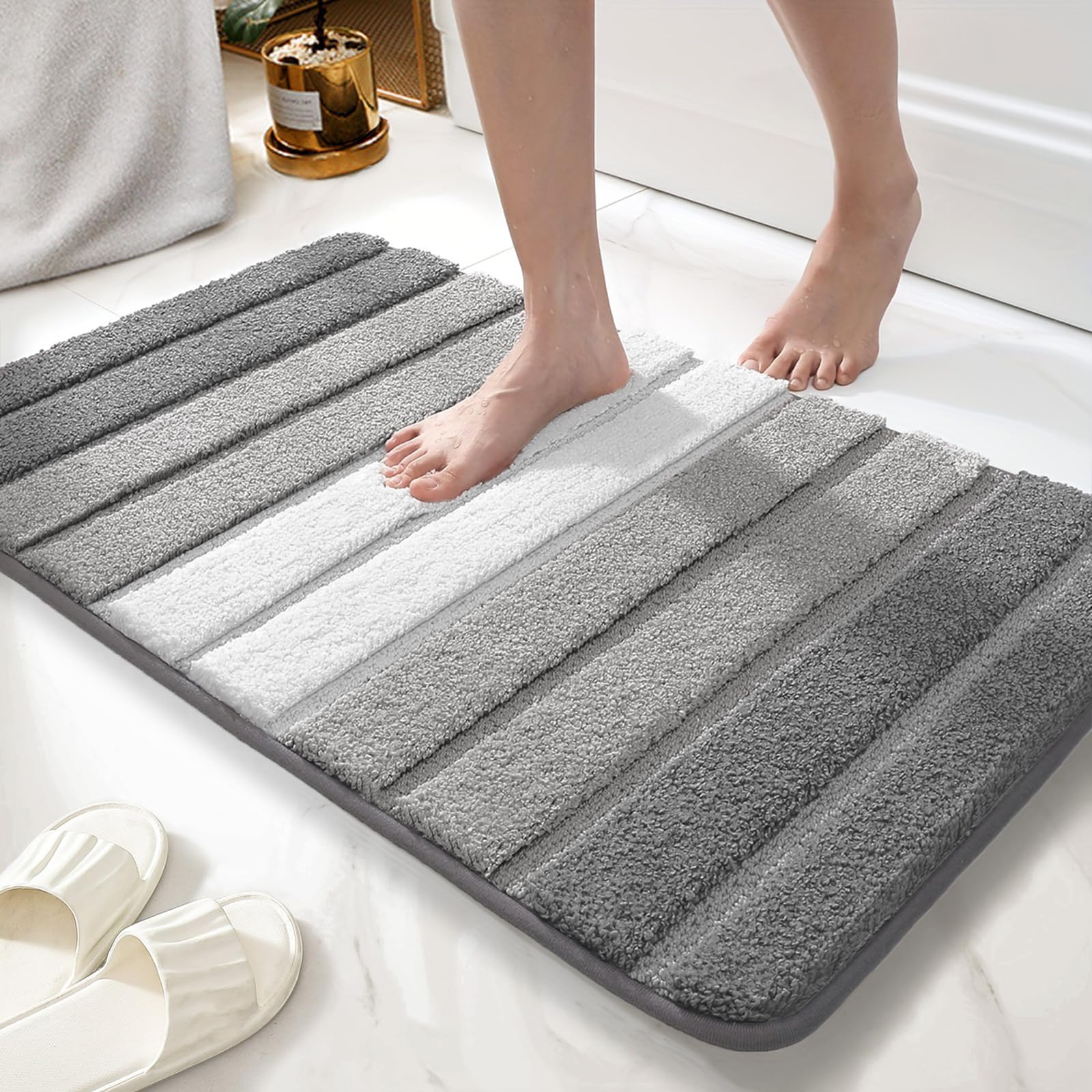 wyewye Microfibre Bath Mat, Door Mat, Bath Rug, Super Absorbent Bathroom Rug 40x60 cm, Light Grey