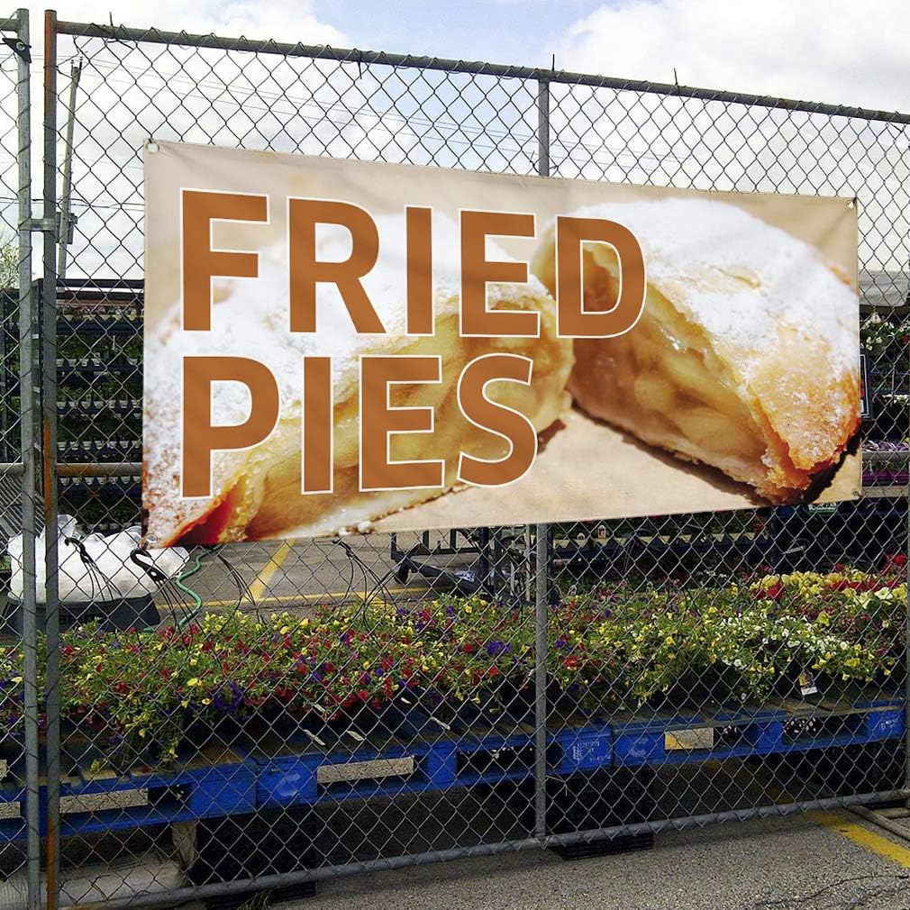 Vinyl Banner Multiple Sizes Fried Pies Outdoor Advertising Printing E Restaurant & Food Outdoor Weatherproof Industrial Yard Signs Brown 4 Grommets 16x40Inches