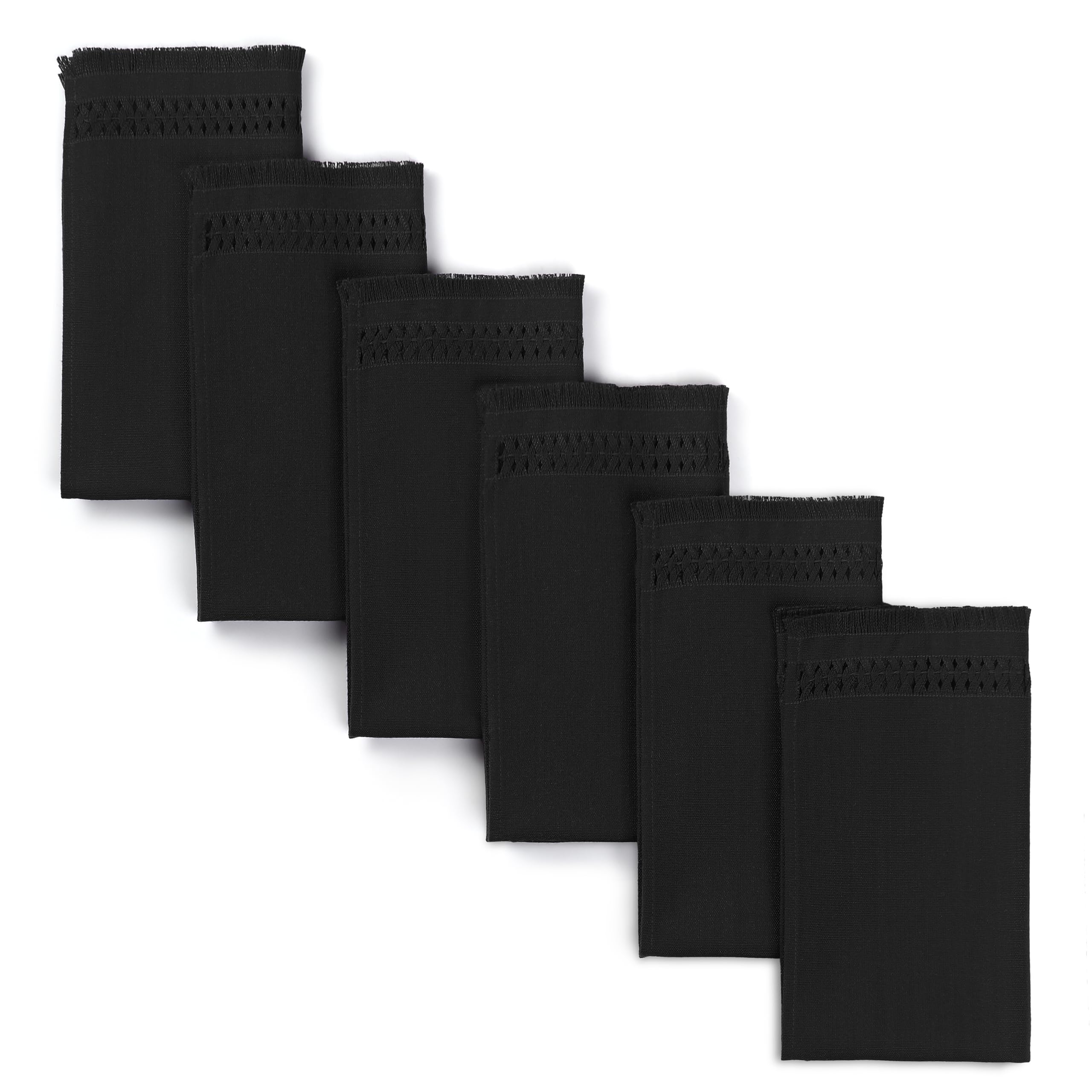 D'Moksha Homes Set di 6 tovaglioli di stoffa fatti a mano, 50 x 50 cm, in finto lino nero, riutilizzabili, lavabili in lavatrice, 100% tessuto riciclato, morbidi e resistenti