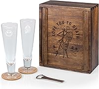 Vista 8 de PICNIC TIME Disney - Juego de vasos de regalo de Mickey Mouse y Minnie Mouse, cristalería grabada de 12 onzas con abrebotellas de madera de acacia