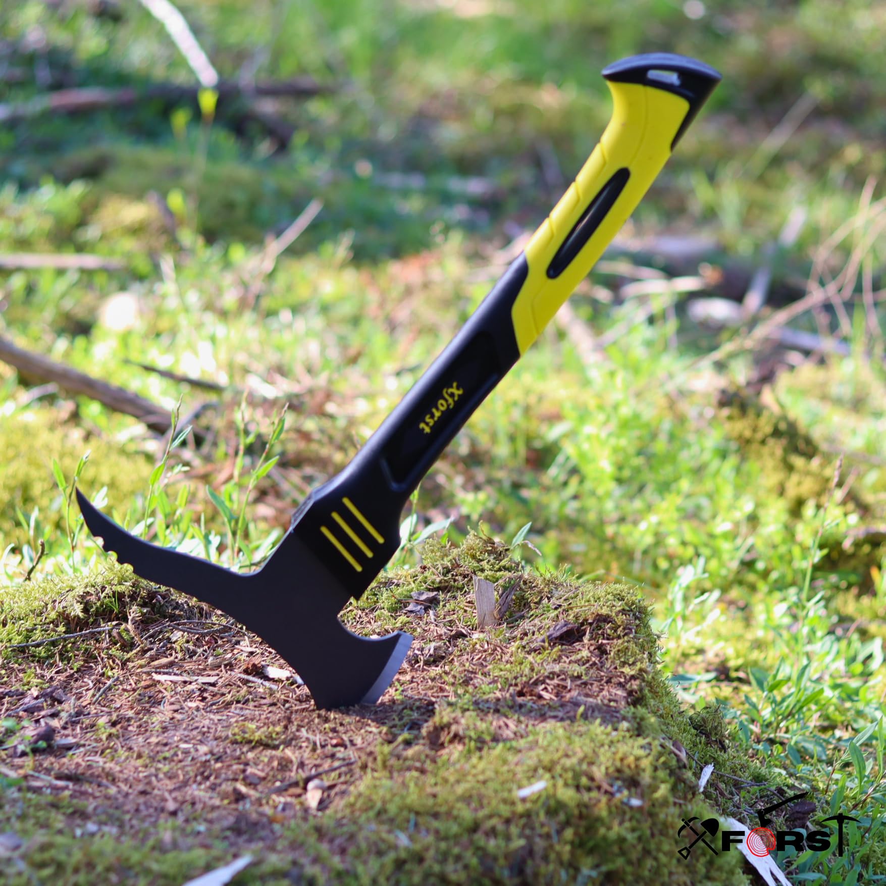 Xforst Sapie à Main 46 cm Bûcheron avec Lame de Coupe – Sappie Forestier Manche Fibre Verre Gommé, Tête Acier Carbone Forgé Dentelée, Œillet de Suspension pour Bûches & Branches – X-DB36