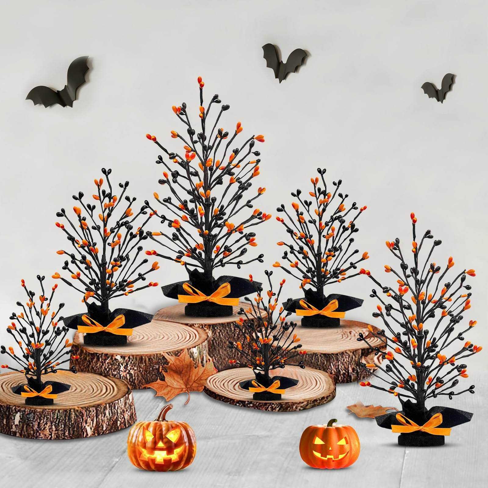 [ 3 Pairs Different Sizes ] TURNMEON Halloween Tree, 6 Pack Halloween Tabletop Mini Trees Artificial Spooky Tree for Halloween Decorations Indoor Home Party Table Decor