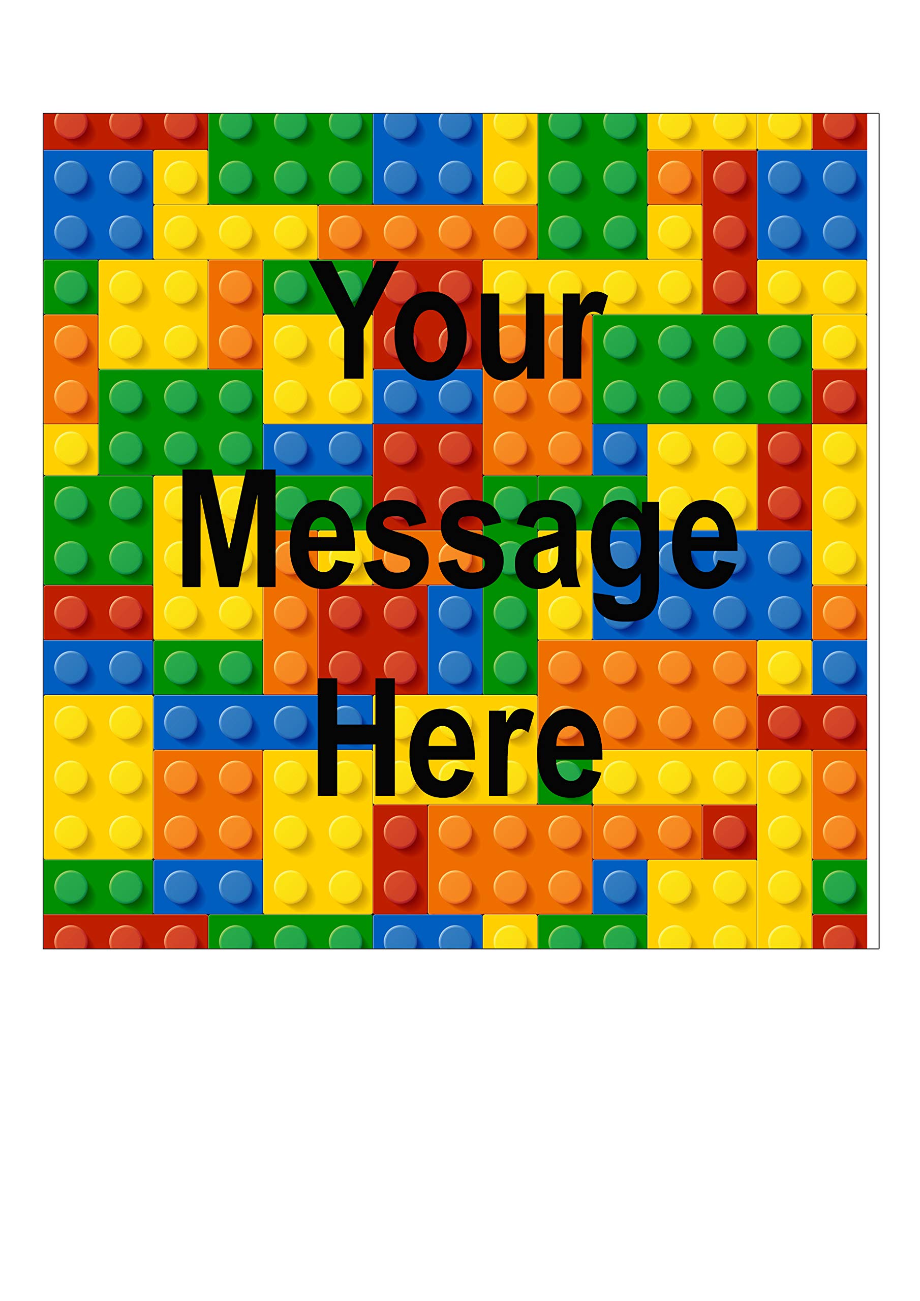 A4 Edible Decor Icing Sheet PERSONALISED Colourful Blocks Bricks Design 7-8" Square Cake Topper Decoration - Great for larger cakes