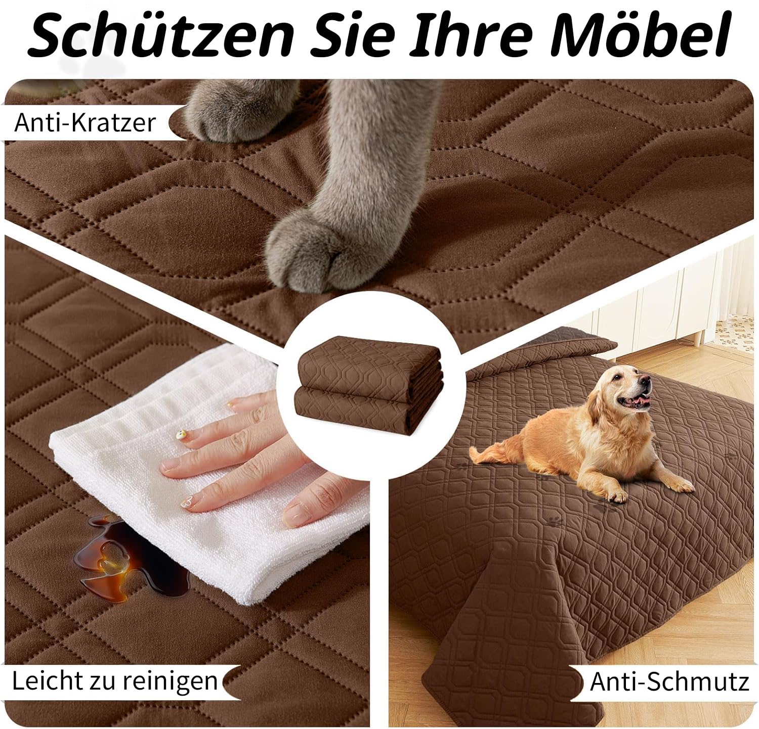 Homaxy hondendeken waterdicht, hondenmat wasbaar voor buiten, omkeerbare hondendek voor hond, zacht kattendek voor sofa, bank, bed, onderweg (203 x 152 cm, kameel beige