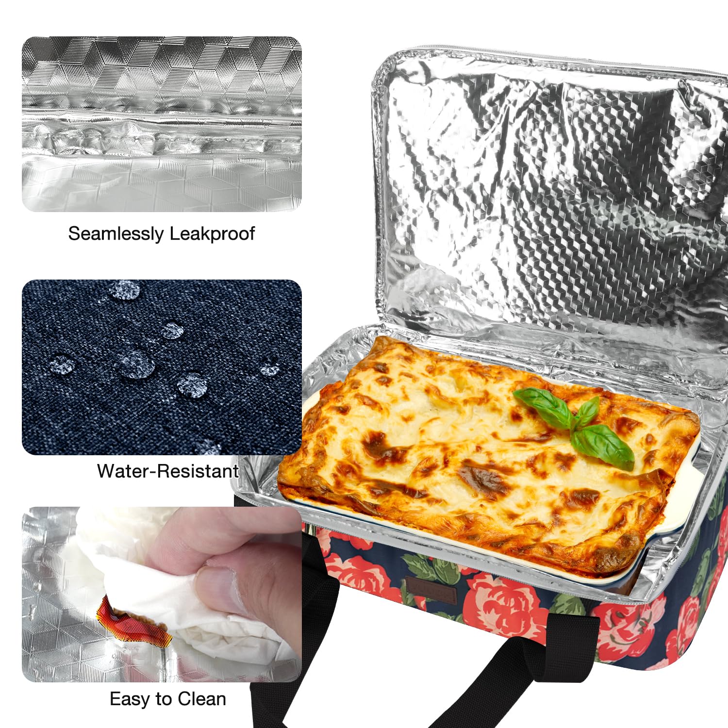 Bolsa de transporte expandible para cacerola, bolsa de alimentos de dos pisos, aislada, para alimentos fríos o calientes, bolsa para lasaña para picnics, playas, viajes o regalos