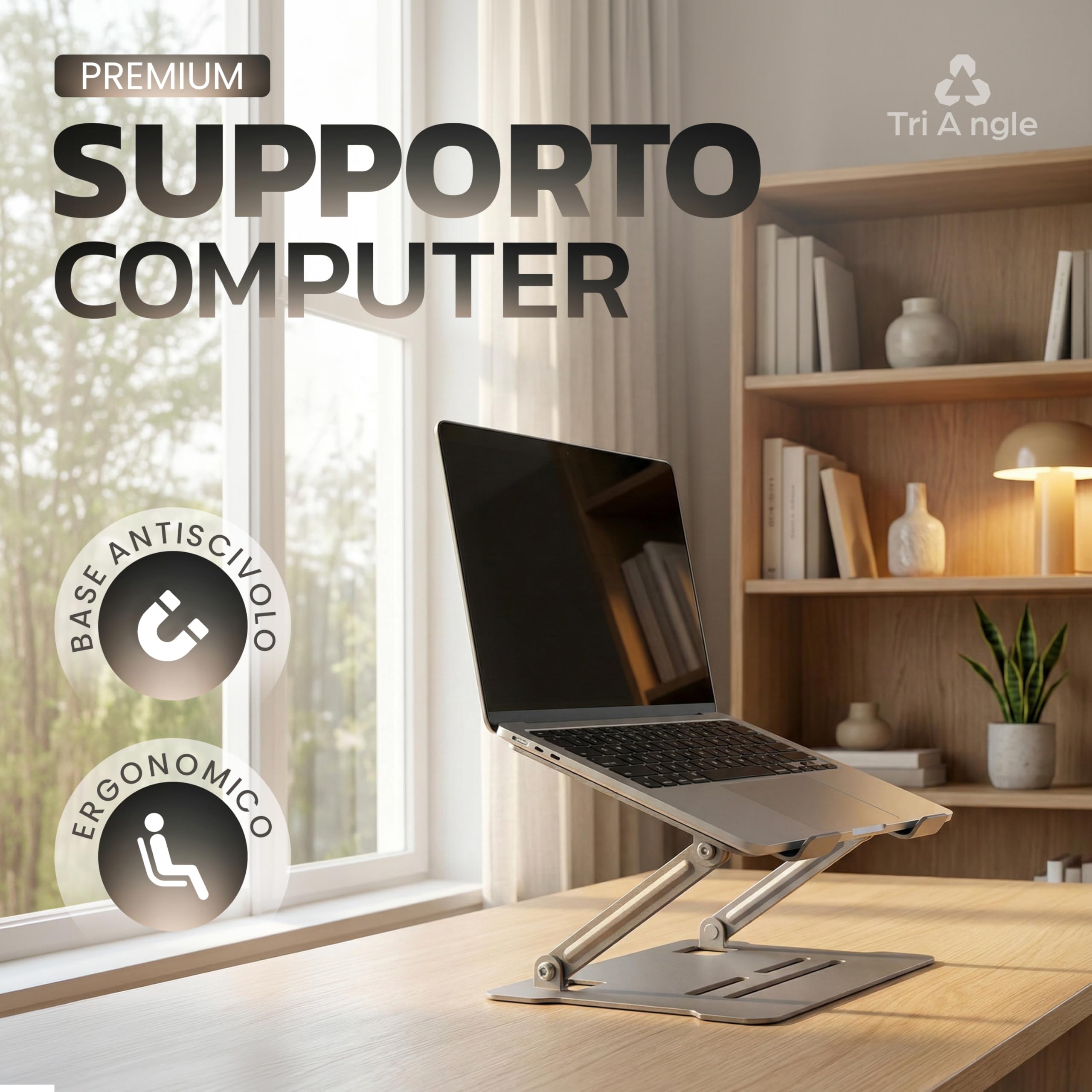 Generico Supporto Pc Portatile Regolabile 90–180° In Acciaio Al Carbonio E Abs – Compatibile Fino A 15,6" – 25×21,5 Cm