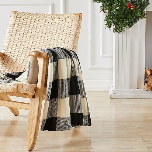 Miniatura 5 de Manta de vellón y sherpa, manta estampada súper suave para sofá, silla o cama, acogedora y lujosa, manta de felpa de 50 x 60 pulgadas, color negro y