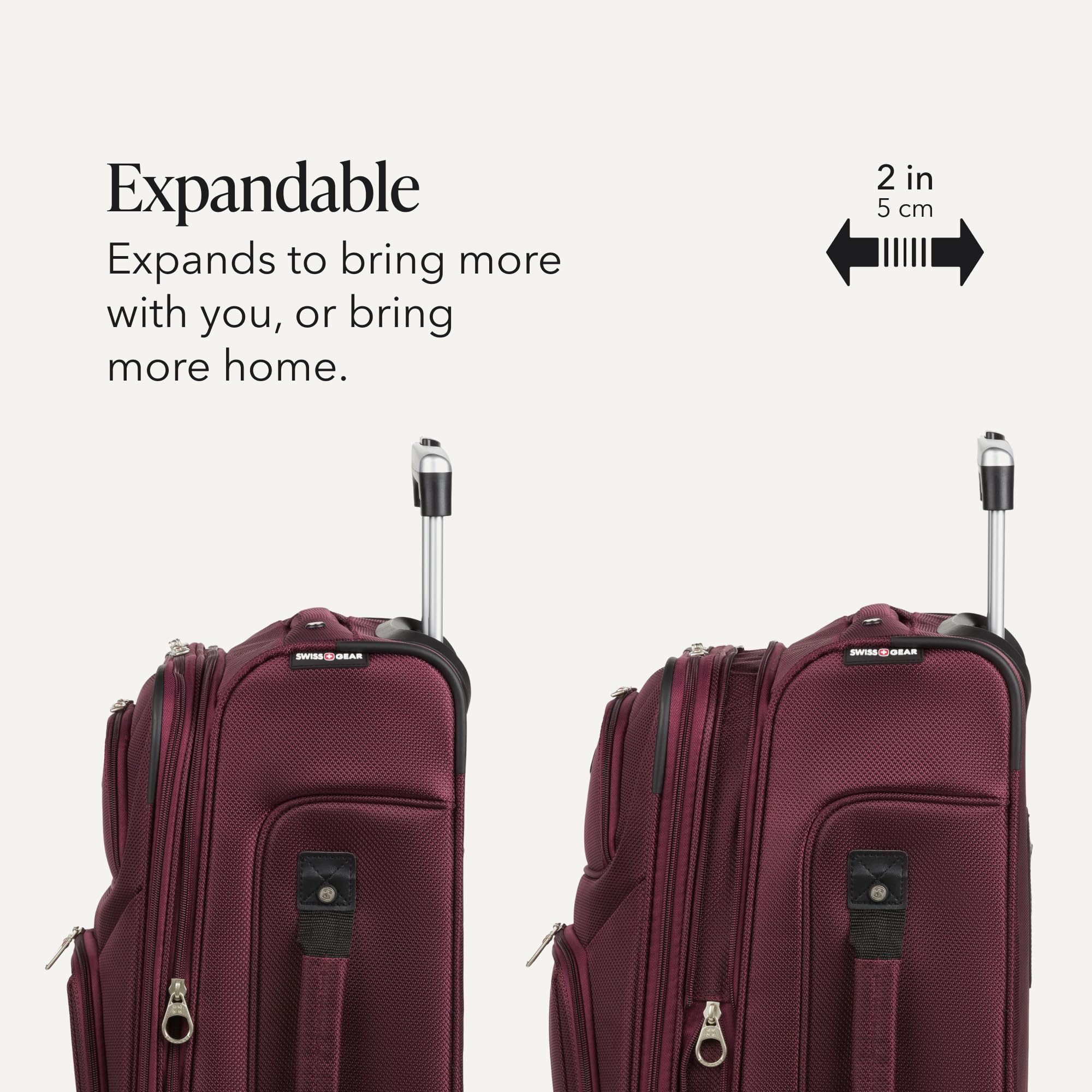 SWISSGEAR Sion Softside Expandable Spinner Luggage Durable Lightweight Travel Suitcase, Merlot, 3-Piece Set (Carry-On/Medium/Large) view 6