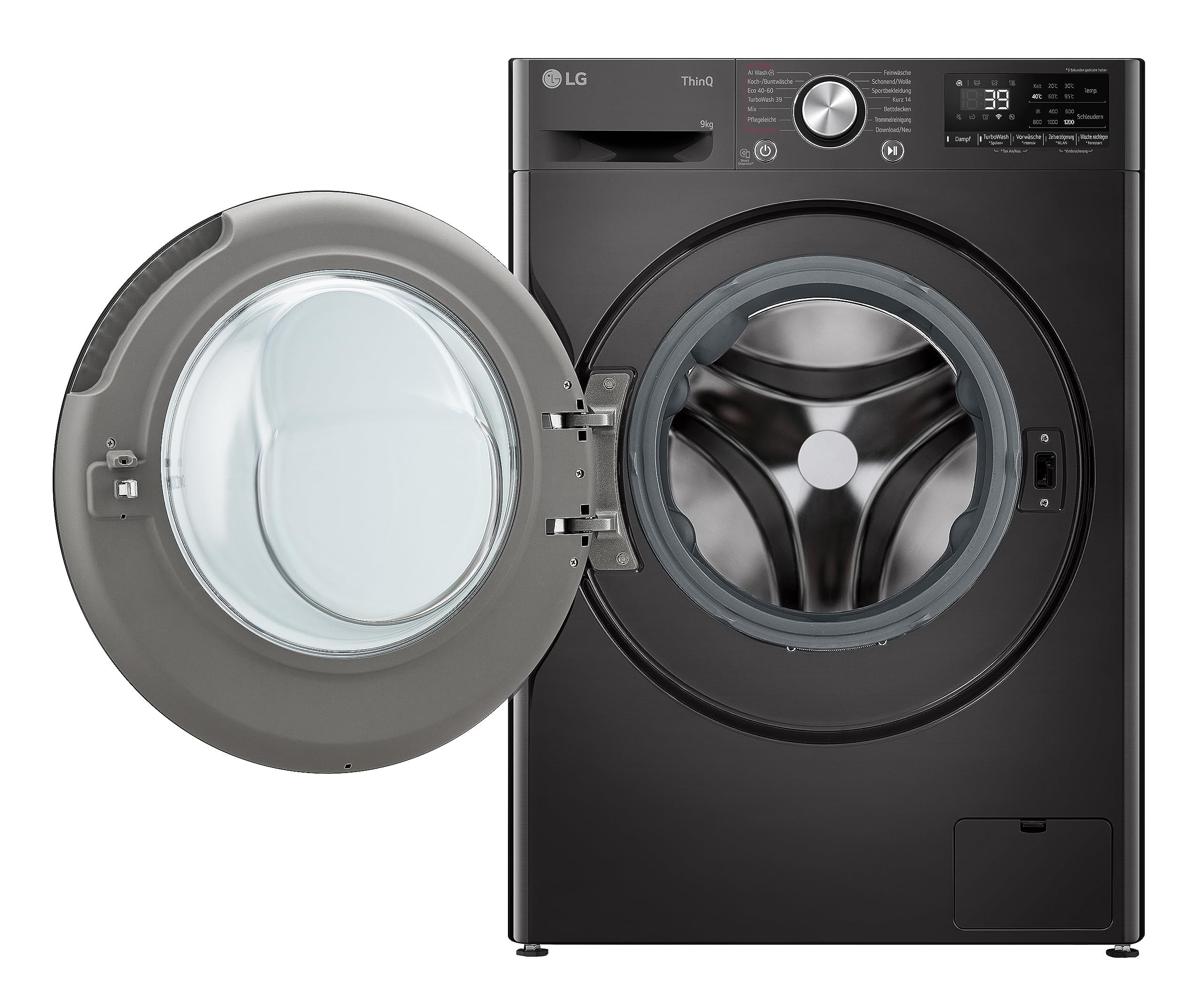 LG F2V7SLIM9B Machine à laver compacte SLIM (9 kg, classe énergétique A-10%, 1200 tr/min) avec AI Wash avec AI DD (TurboWash 360°, Allergy Care, AquaLock), noir