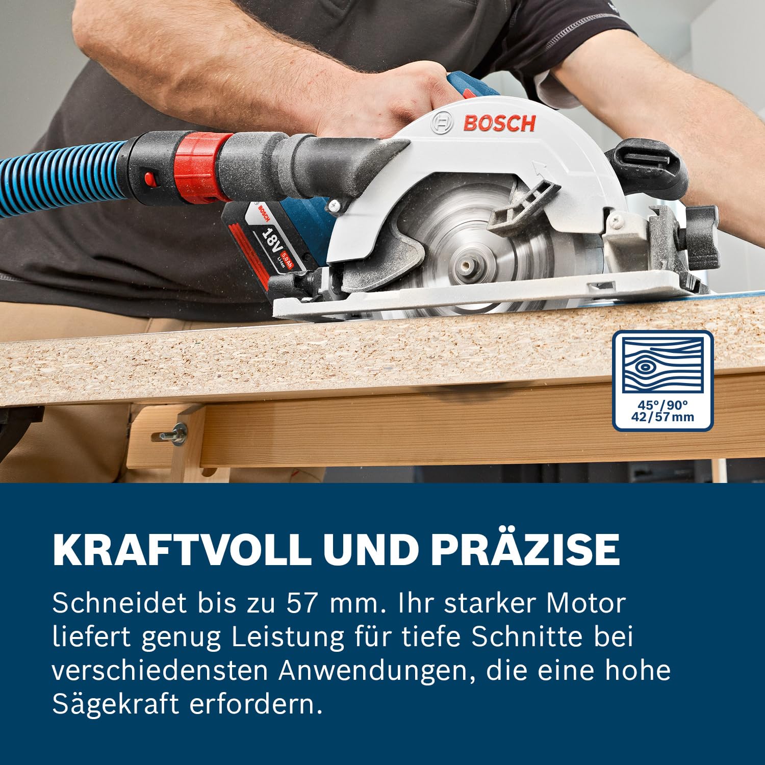 Bosch Professional 18V System Akku Kreissäge GKS 18V-57 G (Sägeblatt-Ø: 165mm, Schnitttiefe: 57 mm, inkl. L-BOXX, ohne Akku/Ladegerät)
