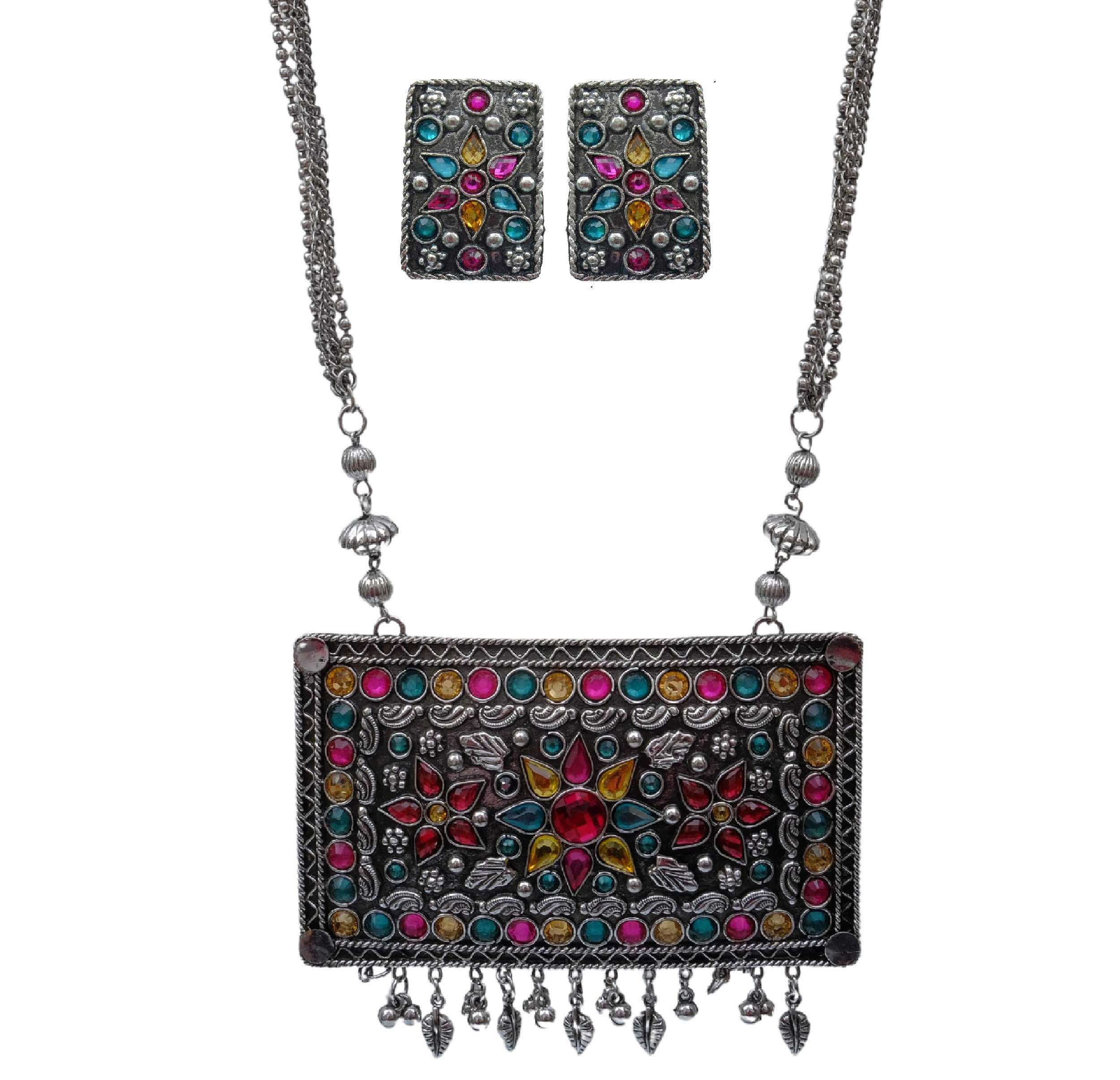 Jewel India Traditional Antique Oxidised German Silver Ethnic Big Pendant Necklace Earrings Set Jewelry Women Girls (B0BYSJGK2N) Amazon Price History, Amazon Price Tracker