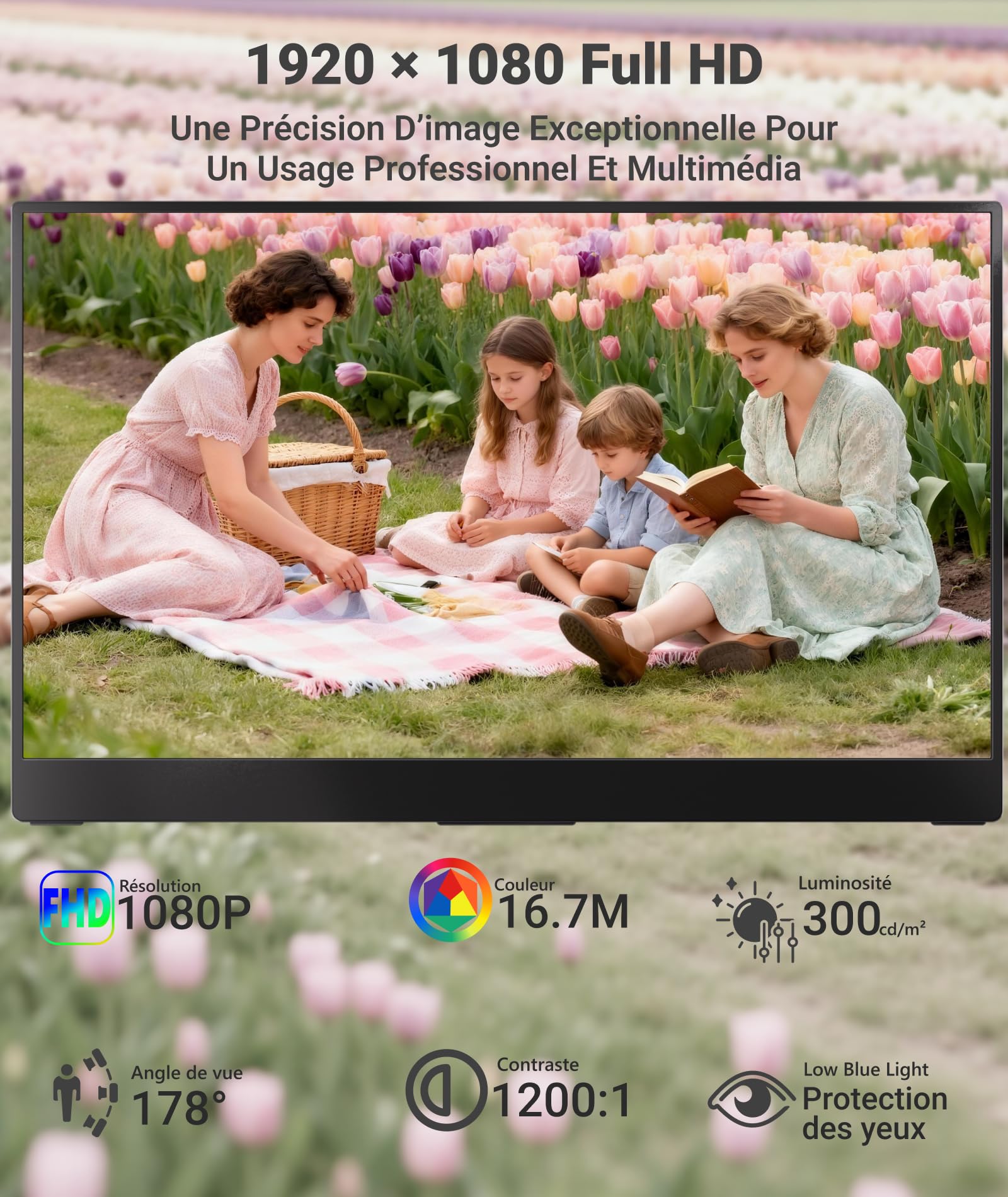 Ingnok Écran Portable 15,6" FHD IPS Moniteur Portable Ultra-Léger | Plug & Play, écran portatif 1920 × 1080 avec housse magnétique, 2 USB-C, Mini-HDMI et haut-parleurs pour PC/Mac/PS4/PS5/Xbox