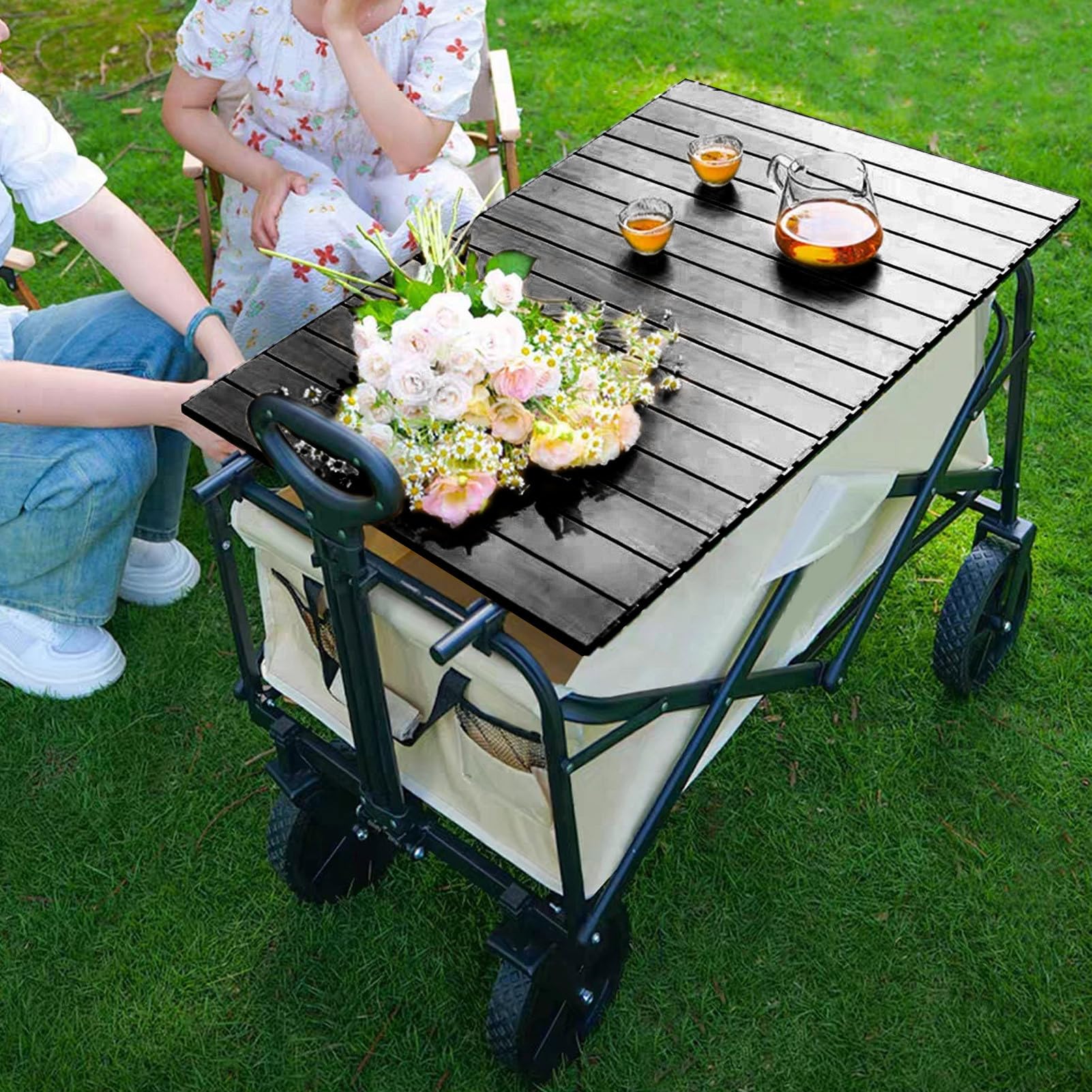 Tavolo da Picnic Pieghevole Tavolino Portatile per Giardino Carrello | Piano in Metallo Accessorio per Interno Esterno Campeggio Giardino Spiaggia BBQ Picnic Camper