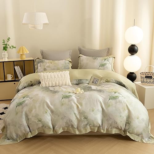 Miniatura 18 de ECOCOTT Funda de edredón tamaño Queen - Juego de funda de edredón floral verde reversible, ultra suave y transpirable, con cierre de cremallera, 4