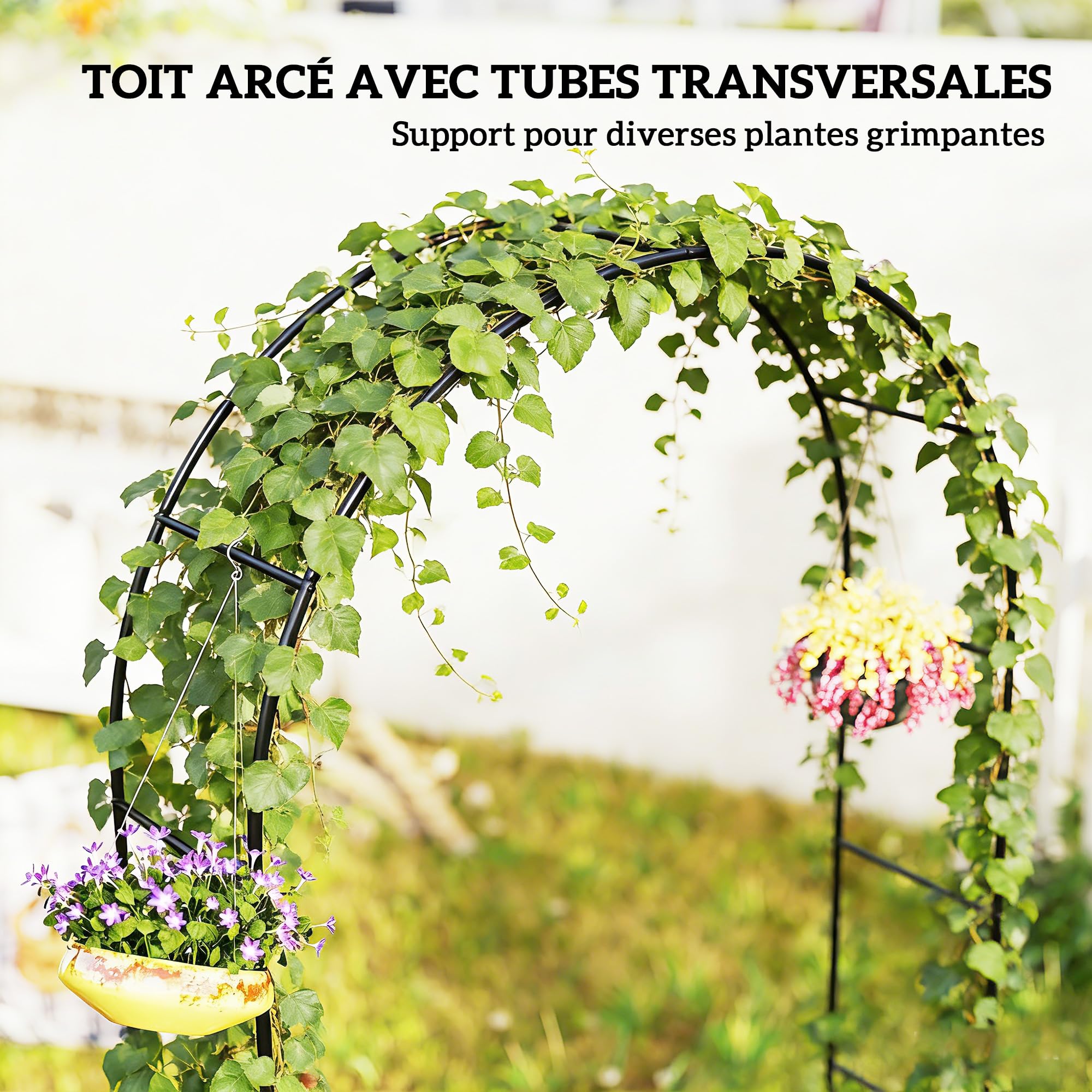Outsunny Arche de Jardin avec 2 Bases, Arche Jardin pour Plantes Grimpantes Rosiers Vignes, Arche de Mariage pour Extérieur Jardin Cour, 145x39x237cm, Noir