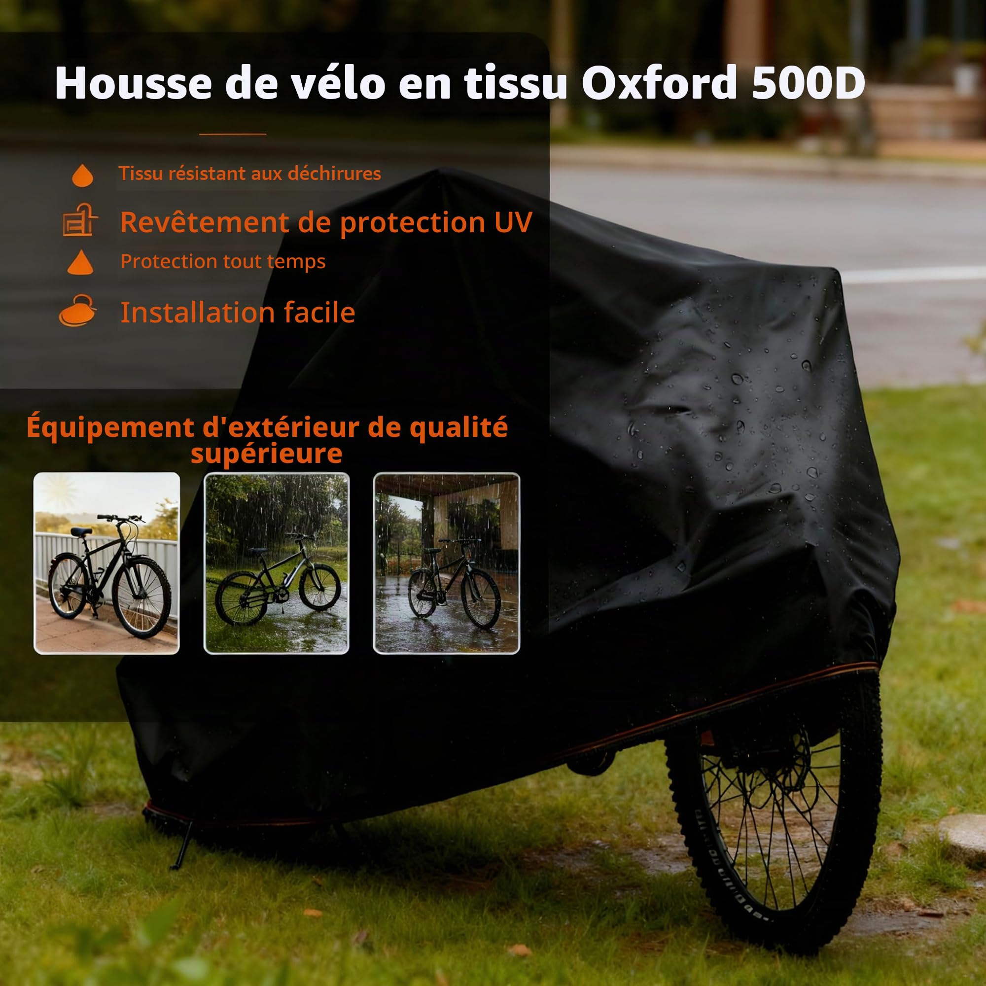Housse De Vélo Imperméable, Housse Velo Exterieur Protection Bâche Oxford 500D Avec Trou De Verrouillage & Sac, pour VTT Et Vélo De Route, Garage à Bache Vélos Extérieur, Grand-210x110x100cm