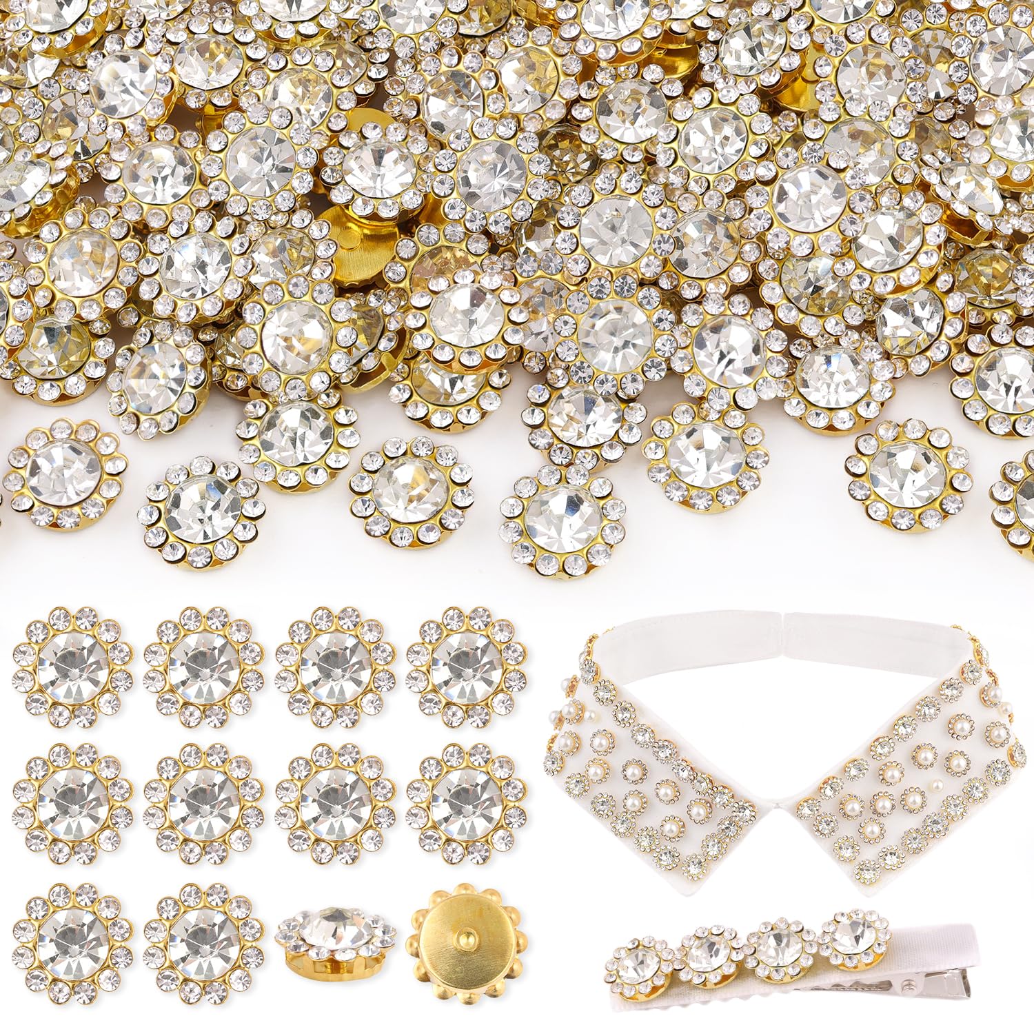 150 PCS 12 MM Sew on Rhinestones for Bedazzling,White Crystal Glass Flatback Rhinestones for Crafting,Big Gems with Metal Base, Large Rhinestone for Clothes Shoes Thanksgiving Gift Christmas Decor 12MM White