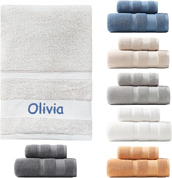 Personalised Embroidered Hand Towel with Custom Name Soft Monogrammed Towels with Initials | Unique Wedding, Birthday Gift Idea 100% Cotton White, Hand Towel 29.1 * 13.4 in