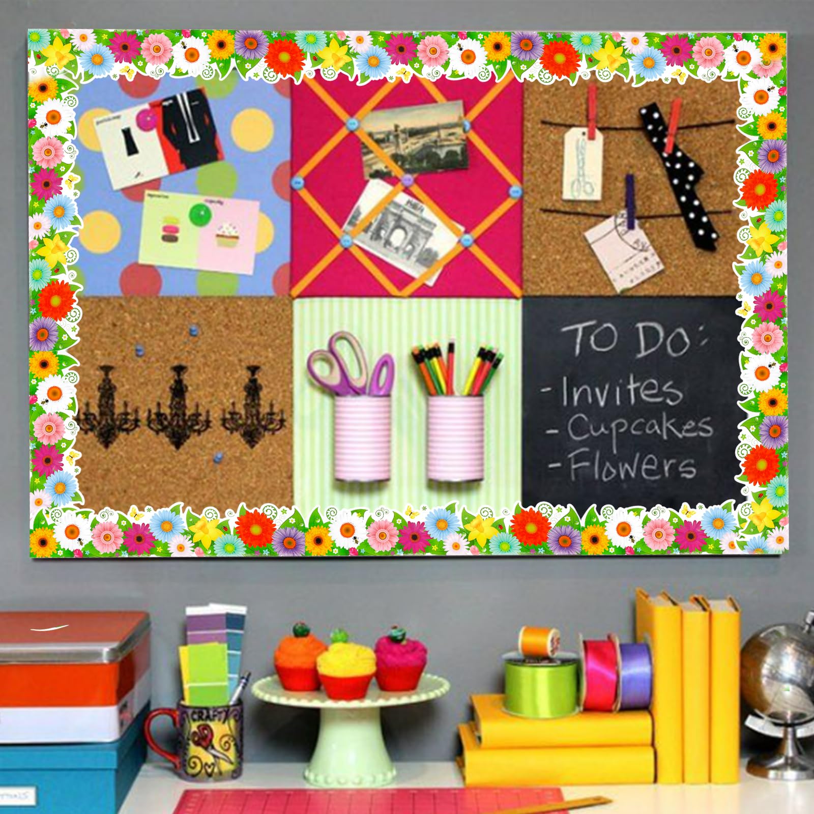 Frühlingsblumen Pinnwand-Bordüre 20 M Rolle – Bunte Blumen-Dekoration Für Klassenzimmer, Schule, Party & DIY