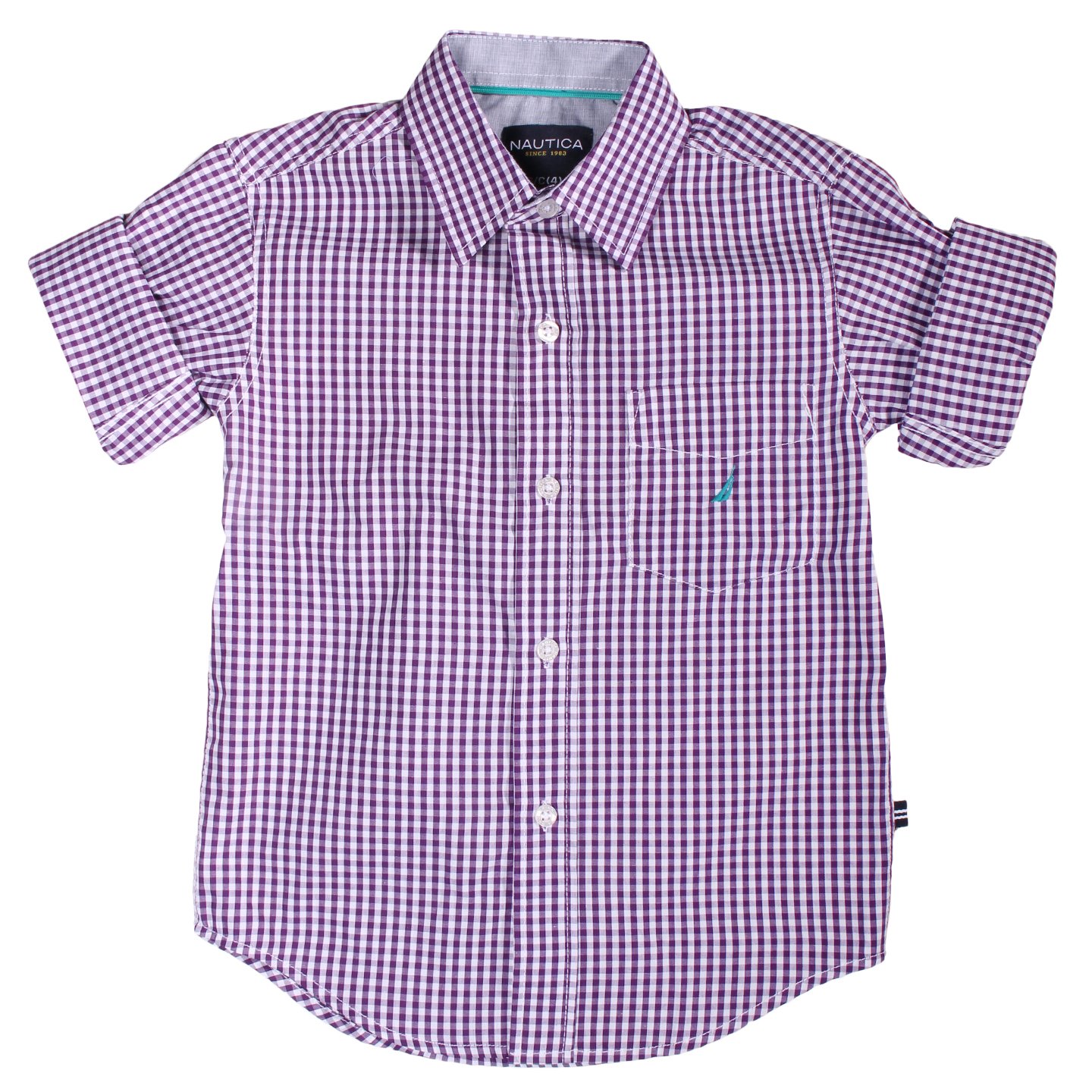 Nautica Boys 2-7 Gingham Woven Long Sleeve Button Down 2T Purple