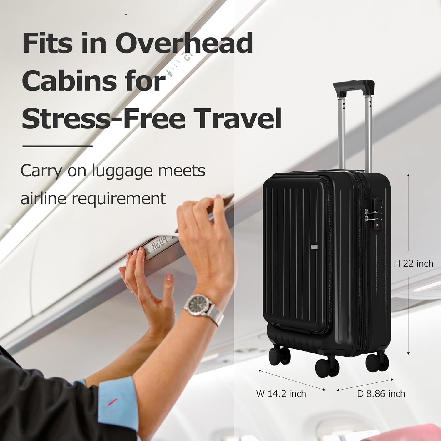 Carry-on Luggage by MAITO - Hardside Lightweight Carry on Luggage with Spinner Wheels, Laptop Compartment, Built-In Phone & Cup Holder - 20-inch 22L Expandable to 29L, Airline Approved TSA Lock
