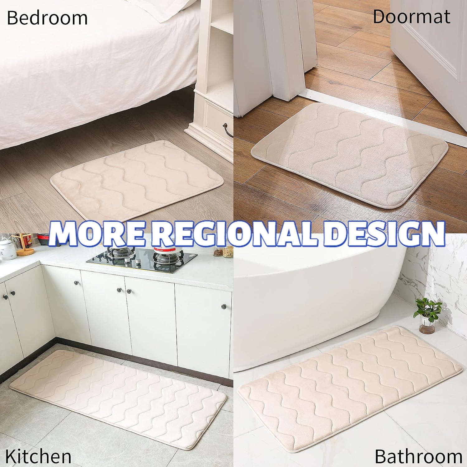 EFORPAD Memory Foam Bath Mat, 23 x 36 Inch, Non Slip Bathroom Rugs, Super Soft Absorbent Carpet Pad for Kitchen Bathroom Toilet Floors(Beige)