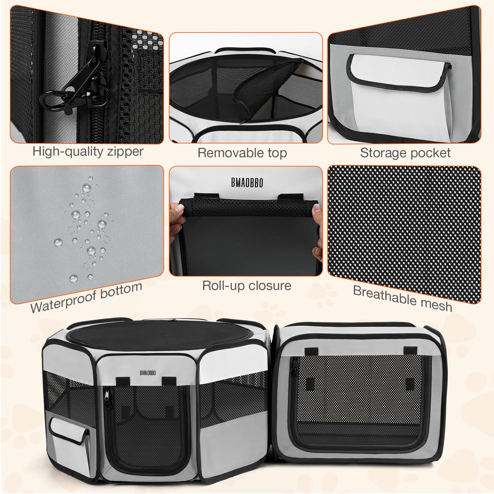 Corralito portátil 2 en 1 para gatos, 48 x 26 x 26 pulgadas, corralito grande para mascotas con caja de arena desmontable, perrera desplegable para interiores y exteriores, para gatos, perros pequeños