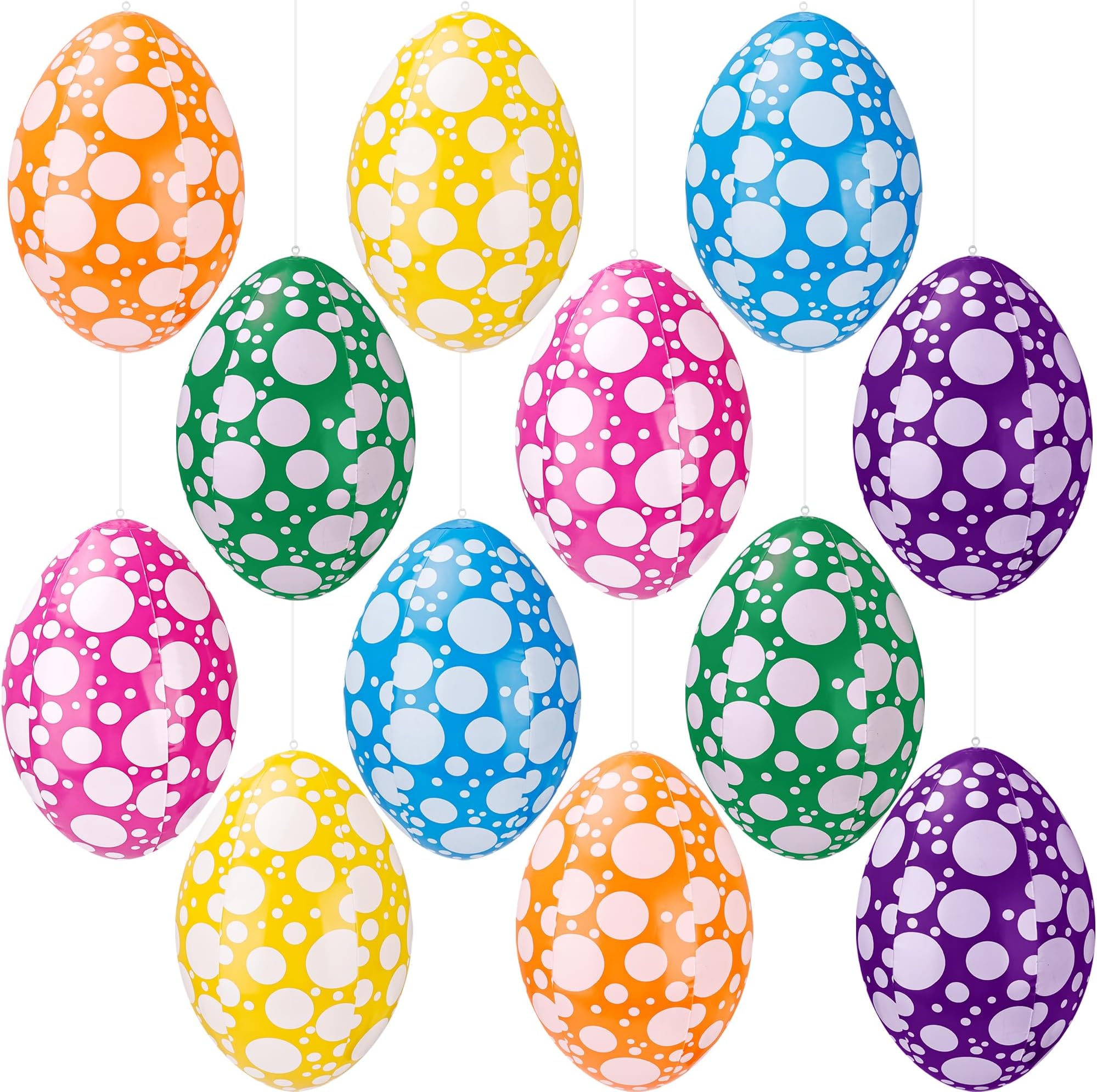 12 Pack 16 Inch Inflatable Easter Eggs with Dots Hanging Inflatable Easter Egg Decor for Yard Garden Party Events