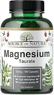 Source of Nature® | Magnesium Taurate 625mg | 180 Capsules | 45-Day Supply | 50mg Elemental | High Absorption | Gentle on Stomach | Lab-Tested Purity