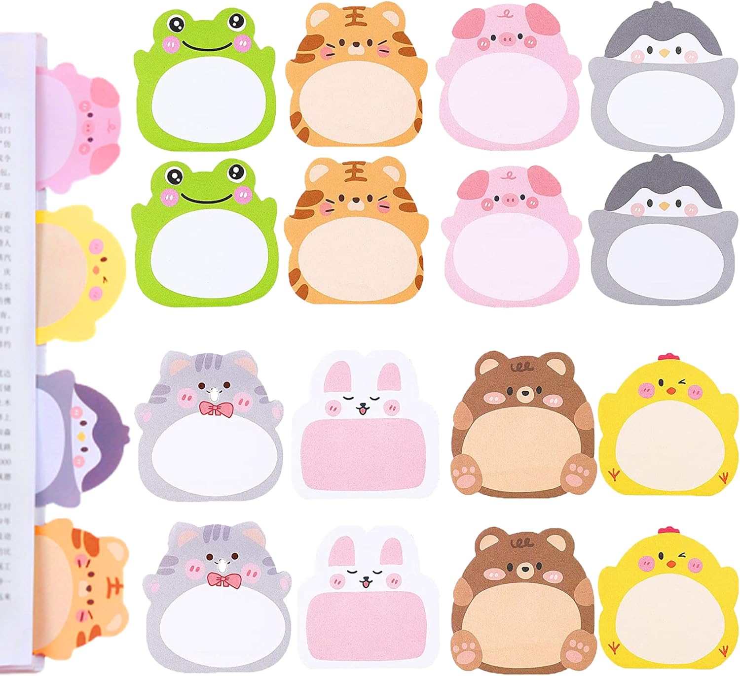 【8種16点セット320枚】 付箋 動物 かわいい 可愛い 猫 犬 くま うさぎ ひよこ 20枚×16冊 320枚 ふせん 色紙 メッセージ シール おもしろい 女の子 こども 子供 小学生 ばらまき プチ ギフト お礼 プレゼント Abon Abon