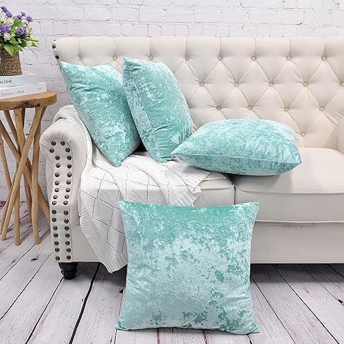 Juego de 4 fundas de almohada cuadradas decorativas de terciopelo abstracto de 20 x 20 pulgadas, fundas de cojín de lujo suaves y brillantes, fundas