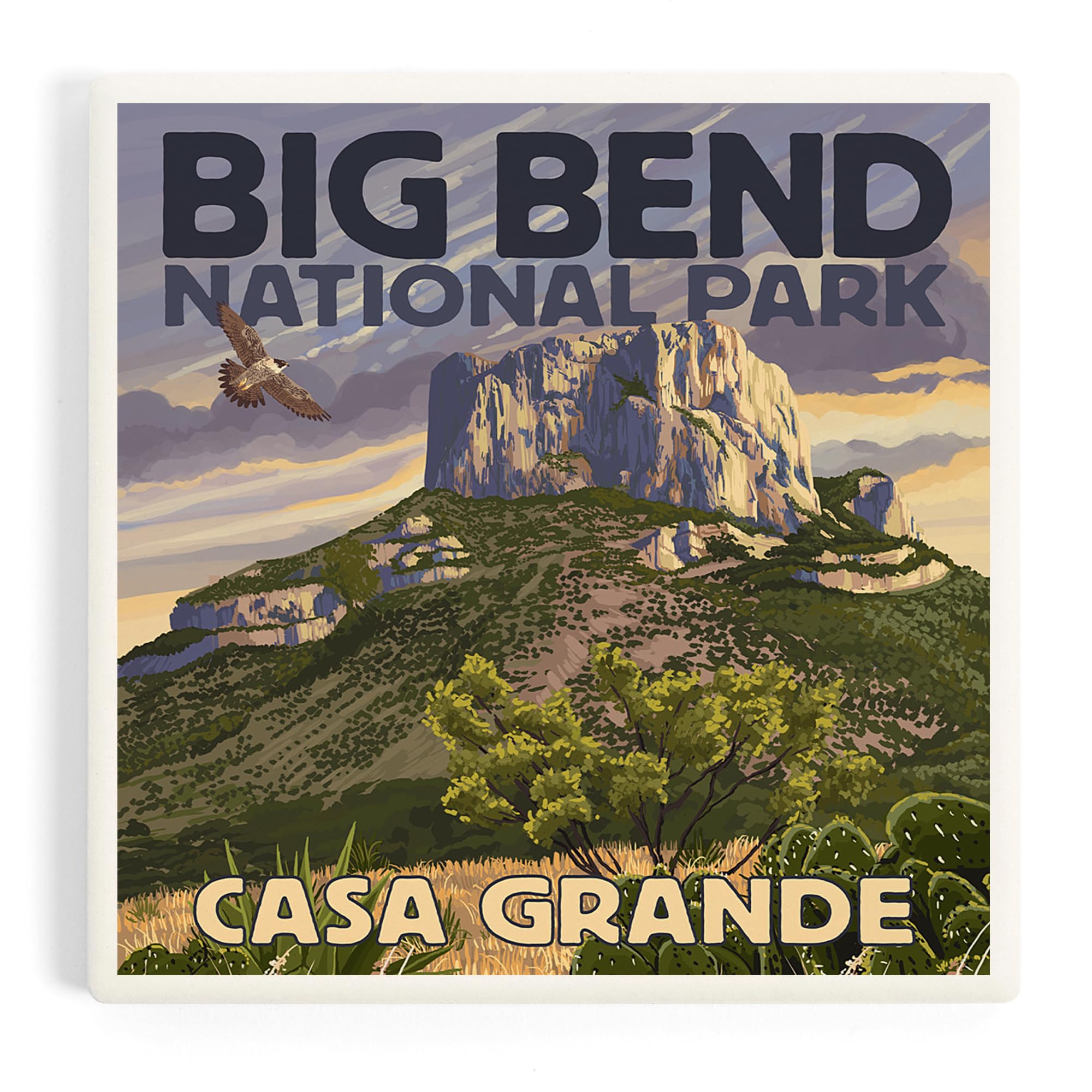 Lantern Press Big Bend National Park, Texas, Casa Grande (Absorbent Ceramic Coaster, Single, Cork Back, Kitchen Table Decor)