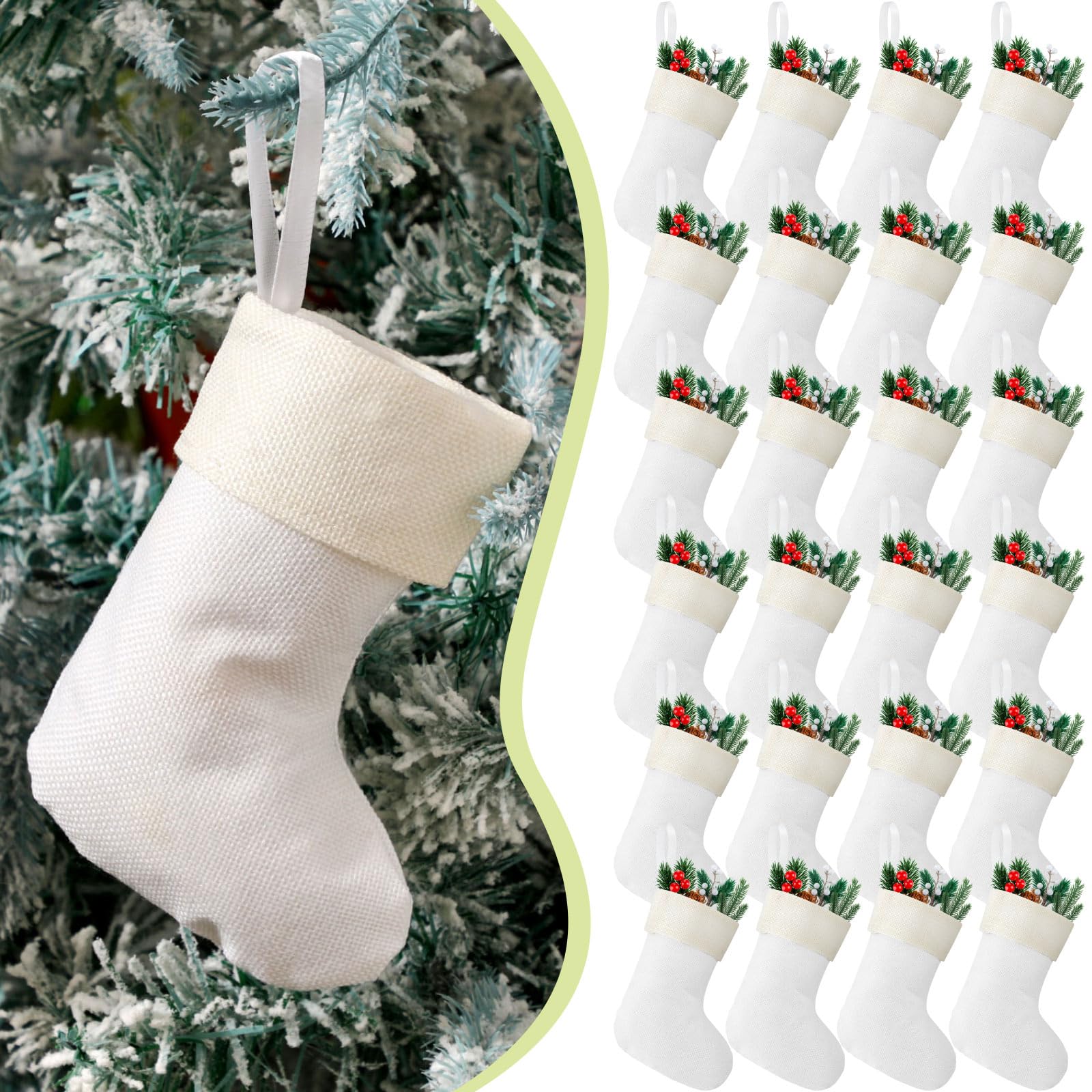 Zhanmai Lot de 24 chaussettes de Noël en toile de jute naturelle pour cheminée, cadeaux à suspendre pour cheminée, décoration de ferme, cheminée, arbre de vacances, décoration artisanale, 10,2 x 17,9