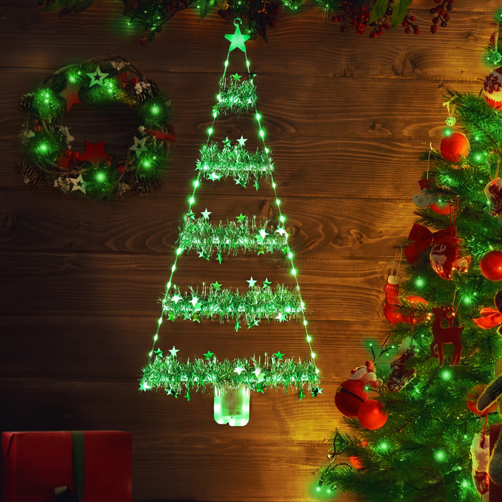 Geemoo Luci Decorazioni Natalizie con 81 cm LED Albero di Natale, Luci Natale a Batteria con, Orpelli, Timer, 8 Modalità, Luci Addobbi Natale Interno ed Esterno per Finestre, Porta, Regalo (Verde)