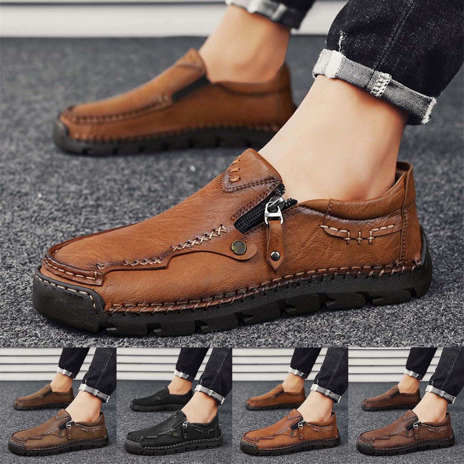Halbschuhe Herren Leder Freizeitschuhe Mit Reissverschluss Sportlich Lederschuhe Flache Sohle Turnschuhe rutschfest Atmungsaktive Slipper Bequeme Casual Sportschuhe Schlupfschuhe