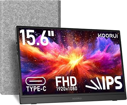KOORUI 15.6 inch Portable Monitor FHD 1080P IPS External Display, Second Screen for Travel and Office, USB-C HDMI Gaming Monitor with Kickstand & Speakers for Laptop PC