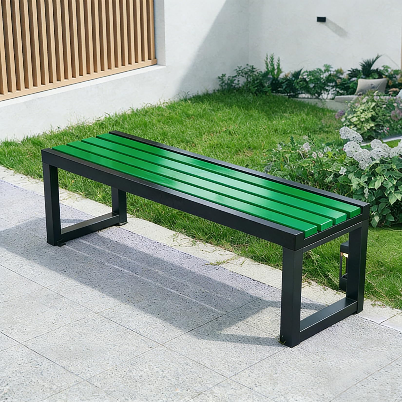 Banco de jardín exterior de madera sin respaldo fácil de montar 1