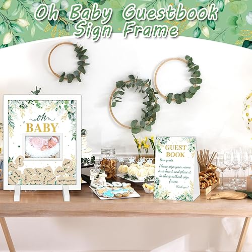 Miniatura 5 de 66 piezas Greenery Baby Shower Libro de Invitadas Alternativo de Eucalipto Baby Shower Libro de Visitas Libro de Visitas Oh Baby Marco de 60 Piezas