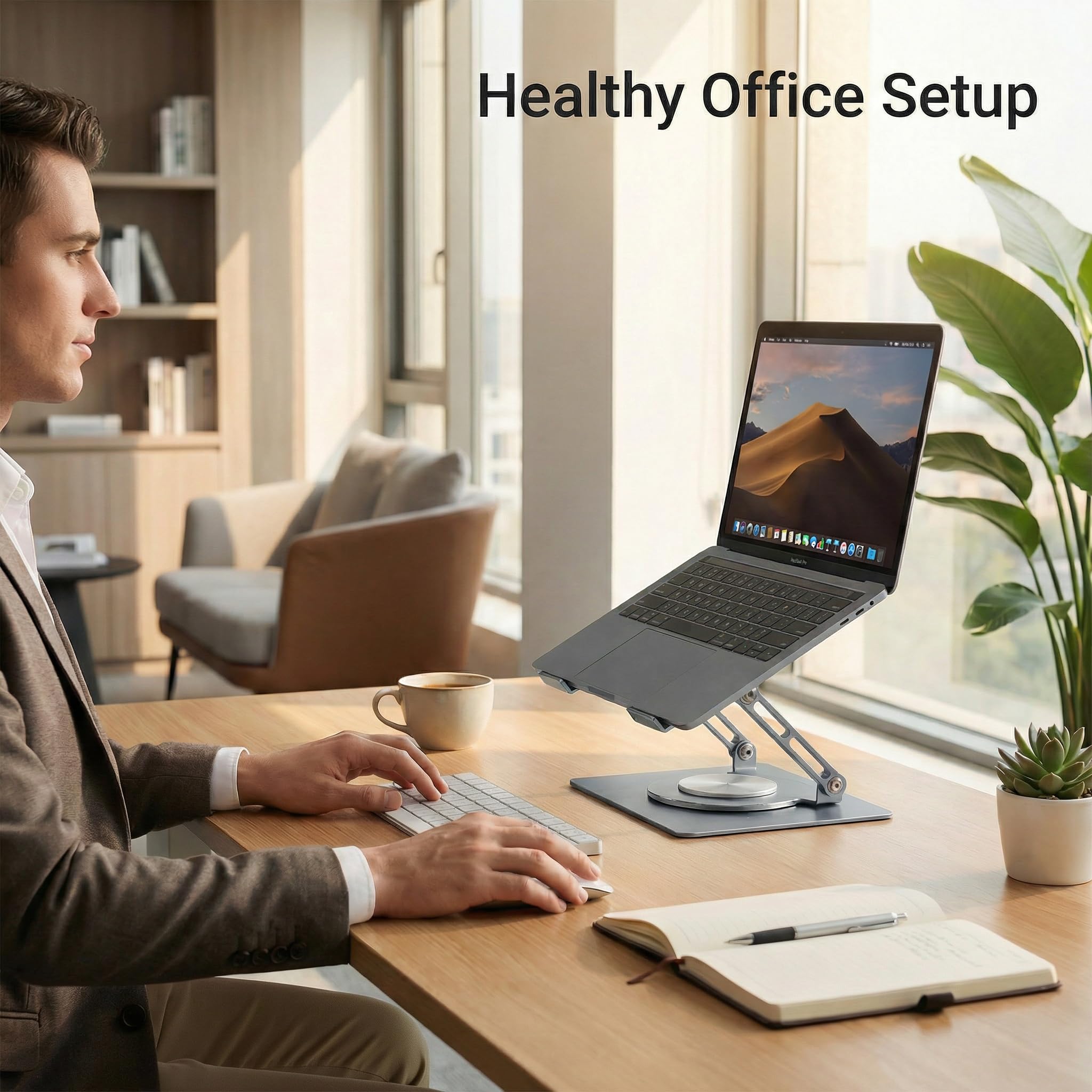 Supporto per laptop con base girevole a 360°, supporto ergonomico per computer da scrivania, regolabile in altezza regolabile, supporto pieghevole per laptop, supporto stabile in metallo per
