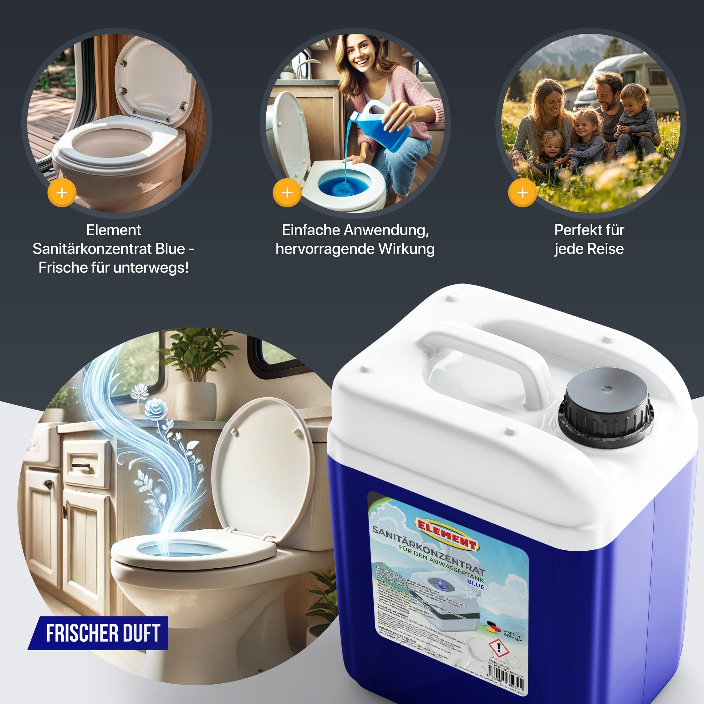 Sanitärflüssigkeit für Campingtoiletten I Set 2 x 2,5 Liter I BLUE & Spülwasssertank I für Frisch- und Abwassertank I Chemietoiletten Zusatz I Camping WC I Abwassertank I Sanitärkonzentrat