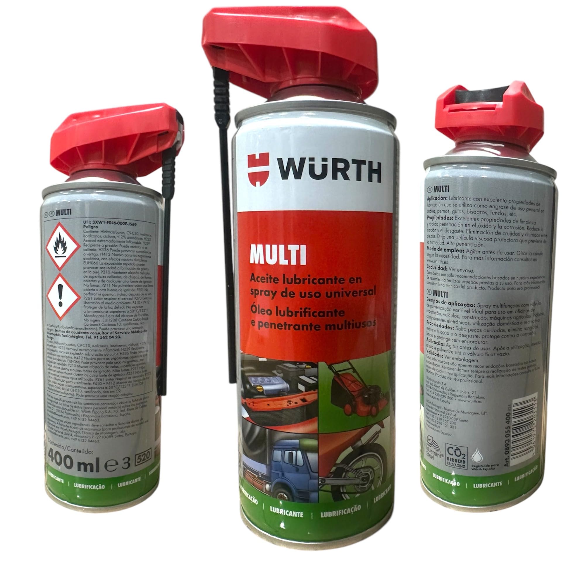 WURTH lubrificante multiuso Spray 400 ml, 2 pakc Aceit Allentamento Universale, Antigripante Super Efficiente, Testa di erogazione Versatile e Precisa Due in Uno