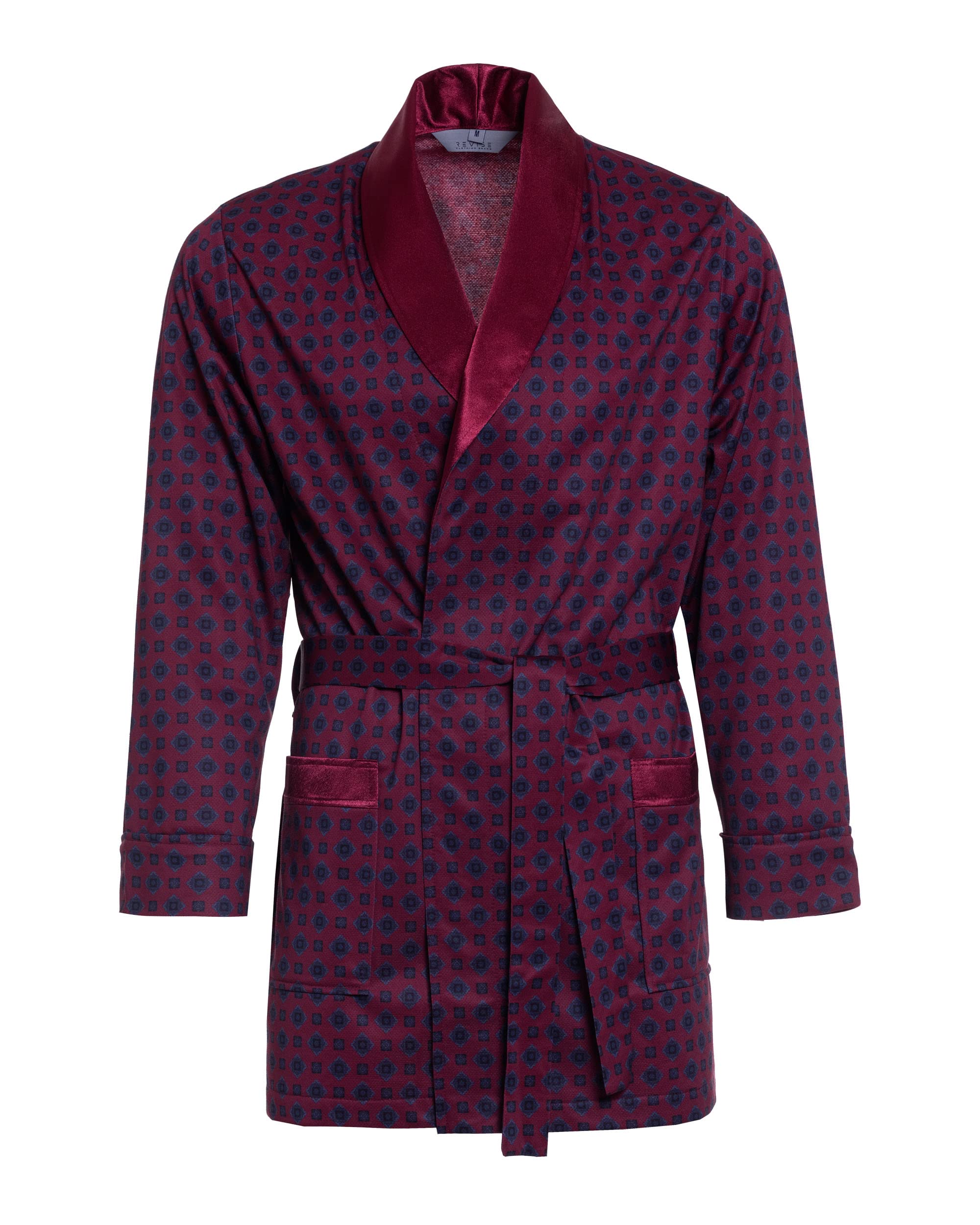 Revise RE-502 Elegant Short Men's Dressing Gown - Smoking Jacket – Burgundy Red 31 – XL