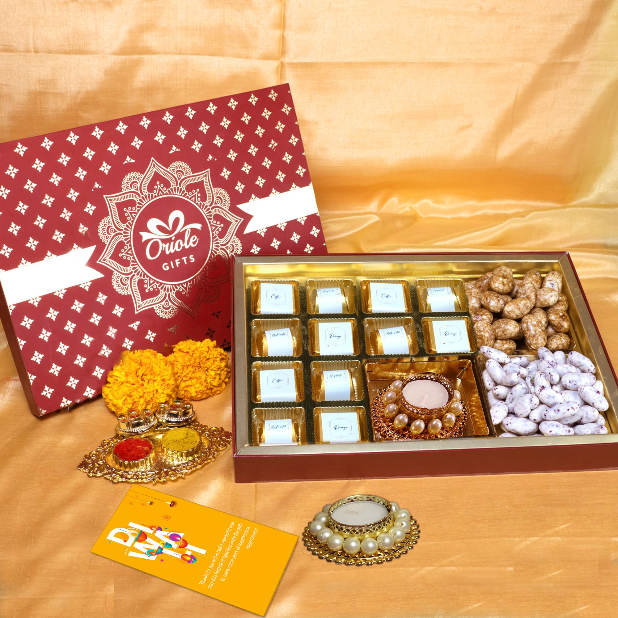 Oriole Gifts Diwali Hamper Gift For Family&Friends,Corporate,Clients,Employees With Premium Diya,Greeting Card,12 Chocolate Bites,Turkish Coffee Almond Dragees&Rose Petal Raisins Dragees 100G Each (B0CD6B2GRC) Amazon Price History, Amazon Price Tracker