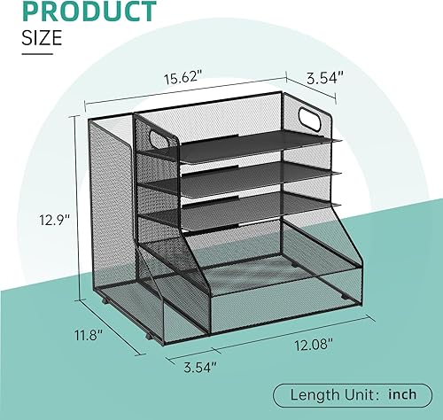 Miniatura 3 de SUPEASY Organizador de escritorio con soporte para archivos, bandeja de papel de malla de 5 niveles con soporte para revistas, organizador de