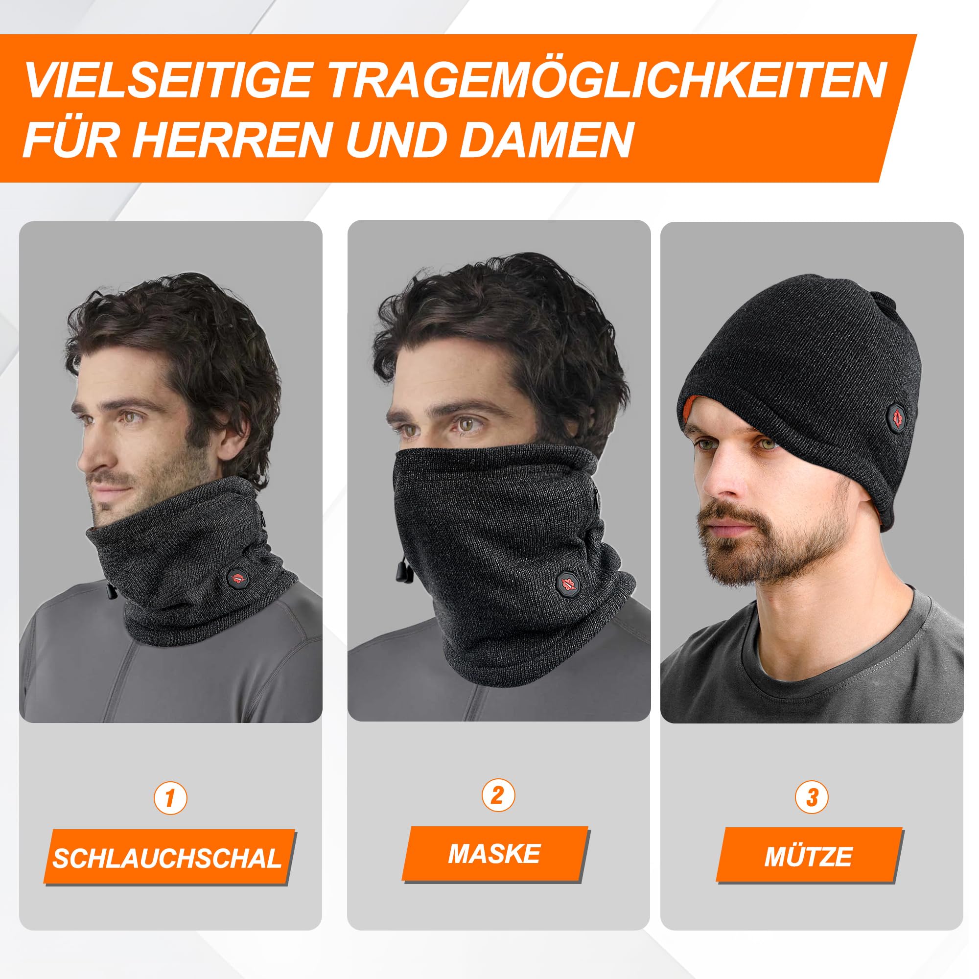 Dr.warm Sciarpa tubolare riscaldata a maglia, scaldacollo, scaldacollo, sciarpa elastica multifunzione con 3 impostazioni di temperatura per ciclismo, moto, sci, corsa