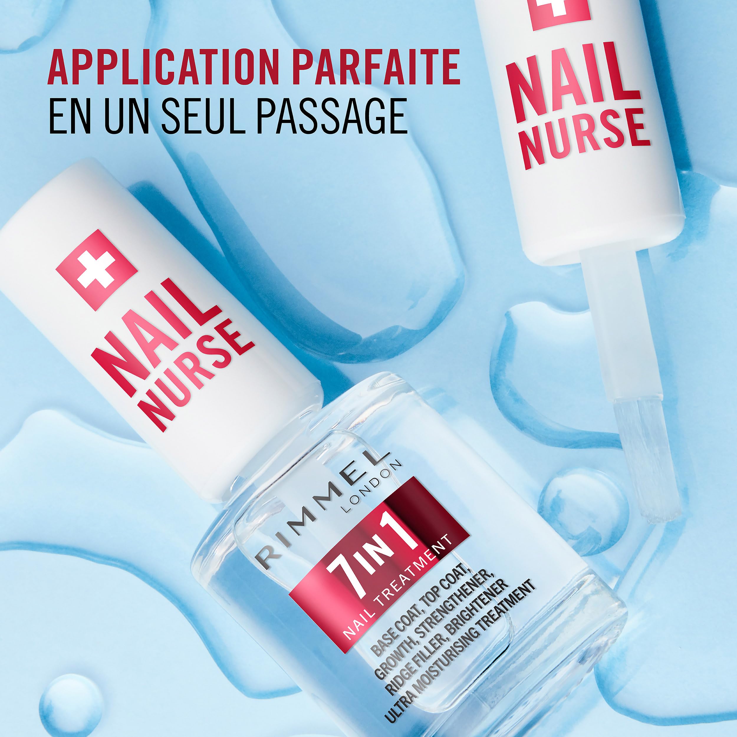 Rimmel London Soin des ongles - Base & Top Coat 7 en 1 polyvalents, sèche rapidement, fini lisse, protège les ongles, scelle la couleur, formule vegan 12 ml