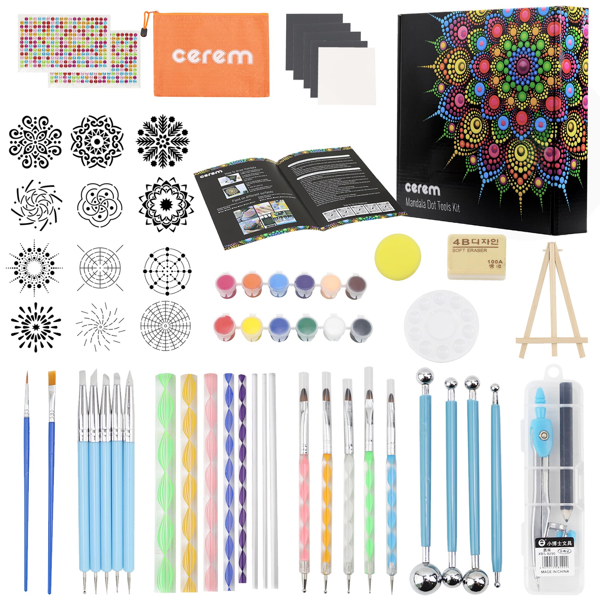 CEREM Mandala Dotting Tools Kit - 51 Pcs Art Craft Supplies Dot Painting Set with Acrylic Paints and Storage Bag for Rock Painting Nail Art Drawing Drafting