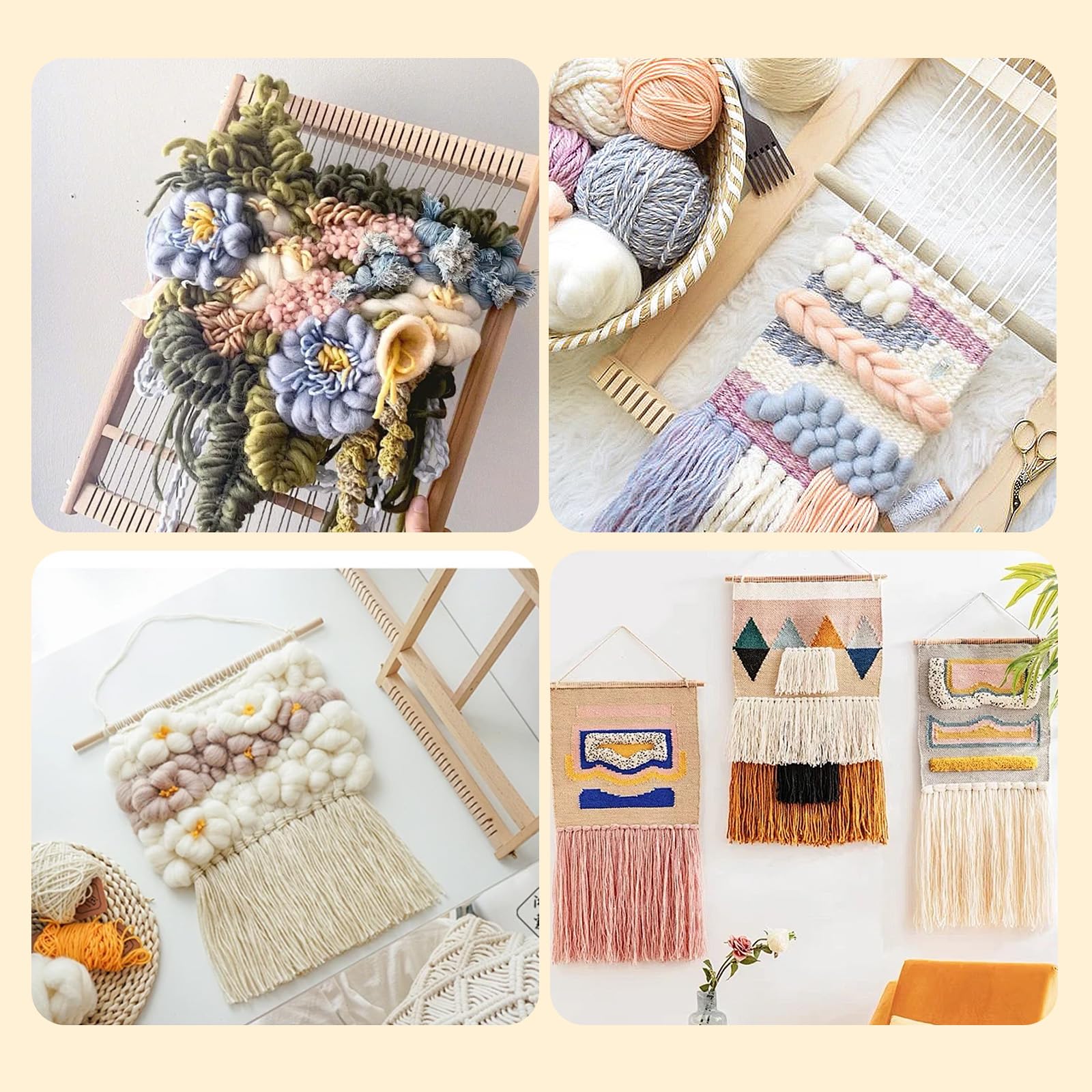 INNAL Kit de Métier à Tisser Enfant 29x19x3cm Cadre à Tisser en Bois Jouet Tissage en Bois avec Laine Multicolore Ciseaux Navette pour Débutants et Enfants Activité Manuelle Créative